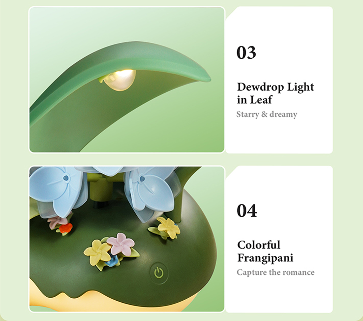 ROKR Garden Ramble AF02D - DIY Flower 3D Puzzle Kit feature detail panel showing product highlights for SKU AF02D
