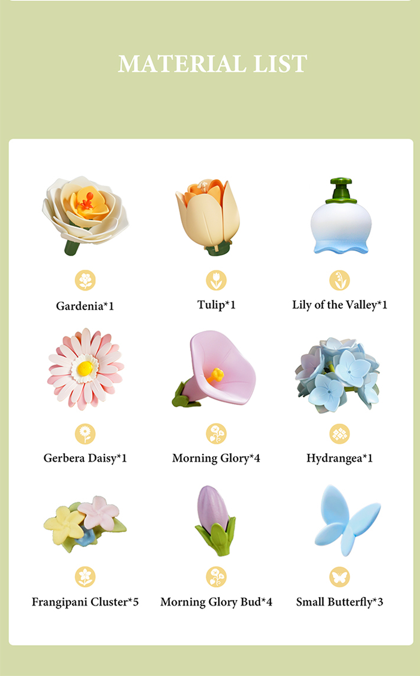 ROKR Garden Ramble AF02D - DIY Flower 3D Puzzle Kit feature detail panel showing product highlights for SKU AF02D