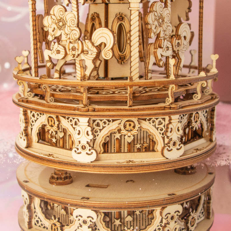 ROKR Romantic Carousel Mechanical Music Box 3D Wooden Puzzle AMK62