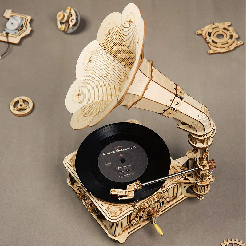 ROKR Classic Gramophone 3D Wooden Puzzle Kit LKB01(Hand Rotating)