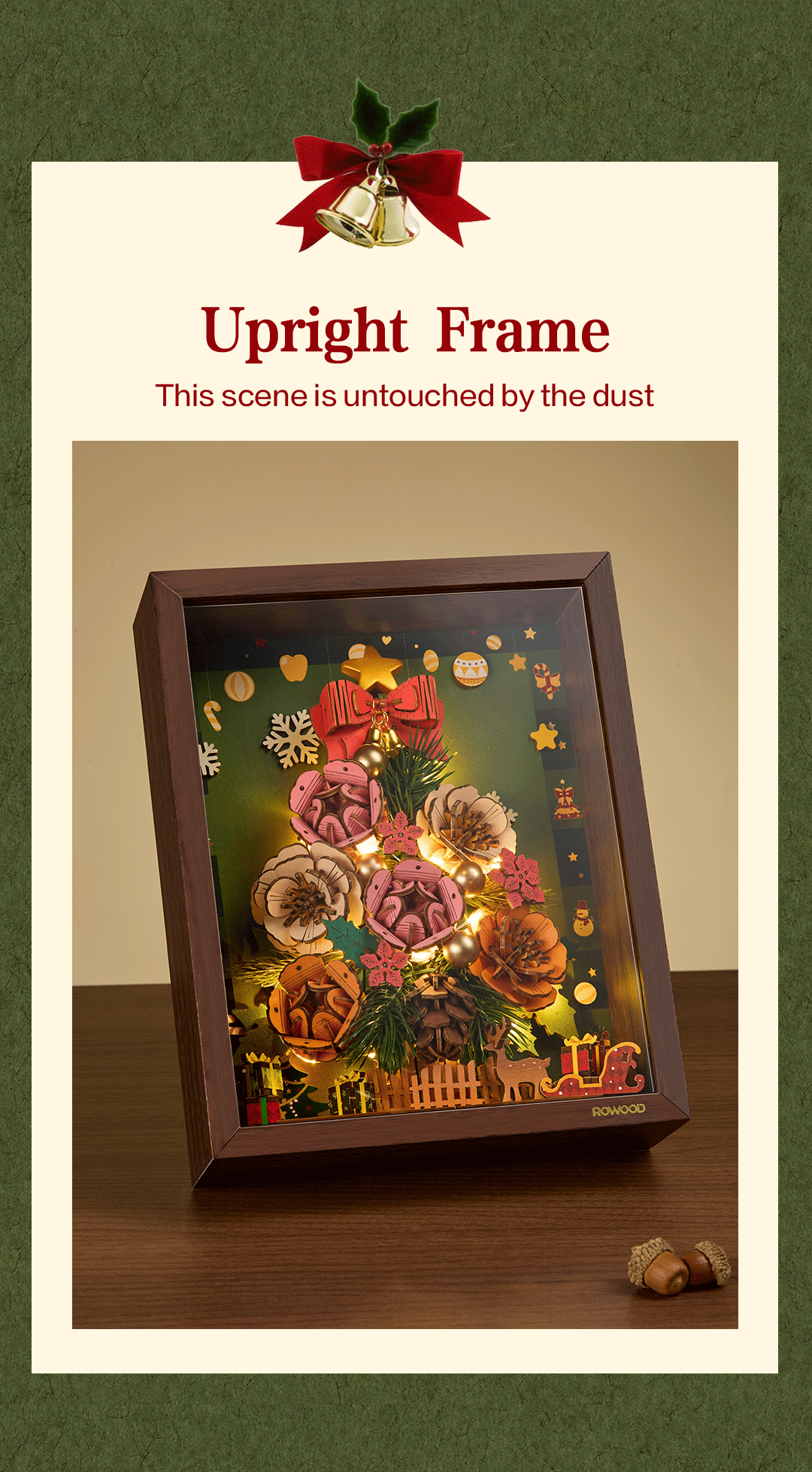 Upright frame displaying the finished Everglow Christmas Tree scene