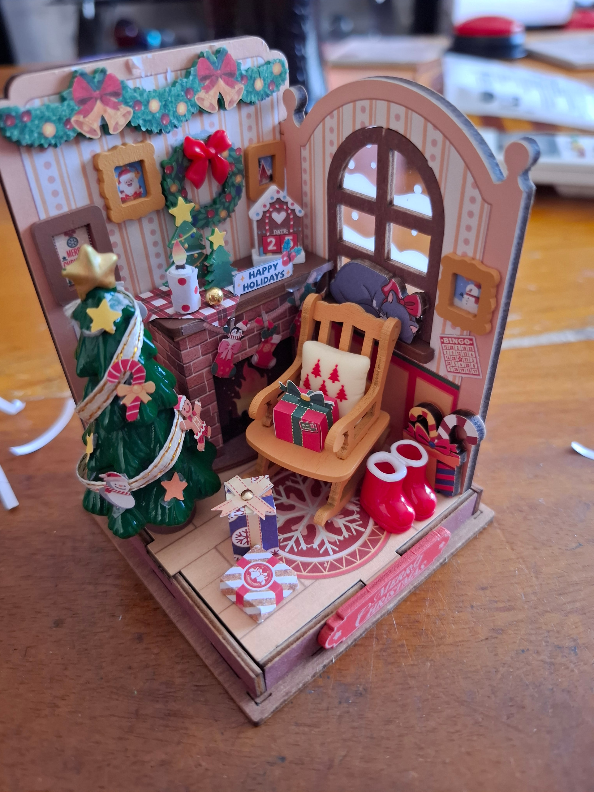 Carmie's completed cozy Christmas indoor miniature scene