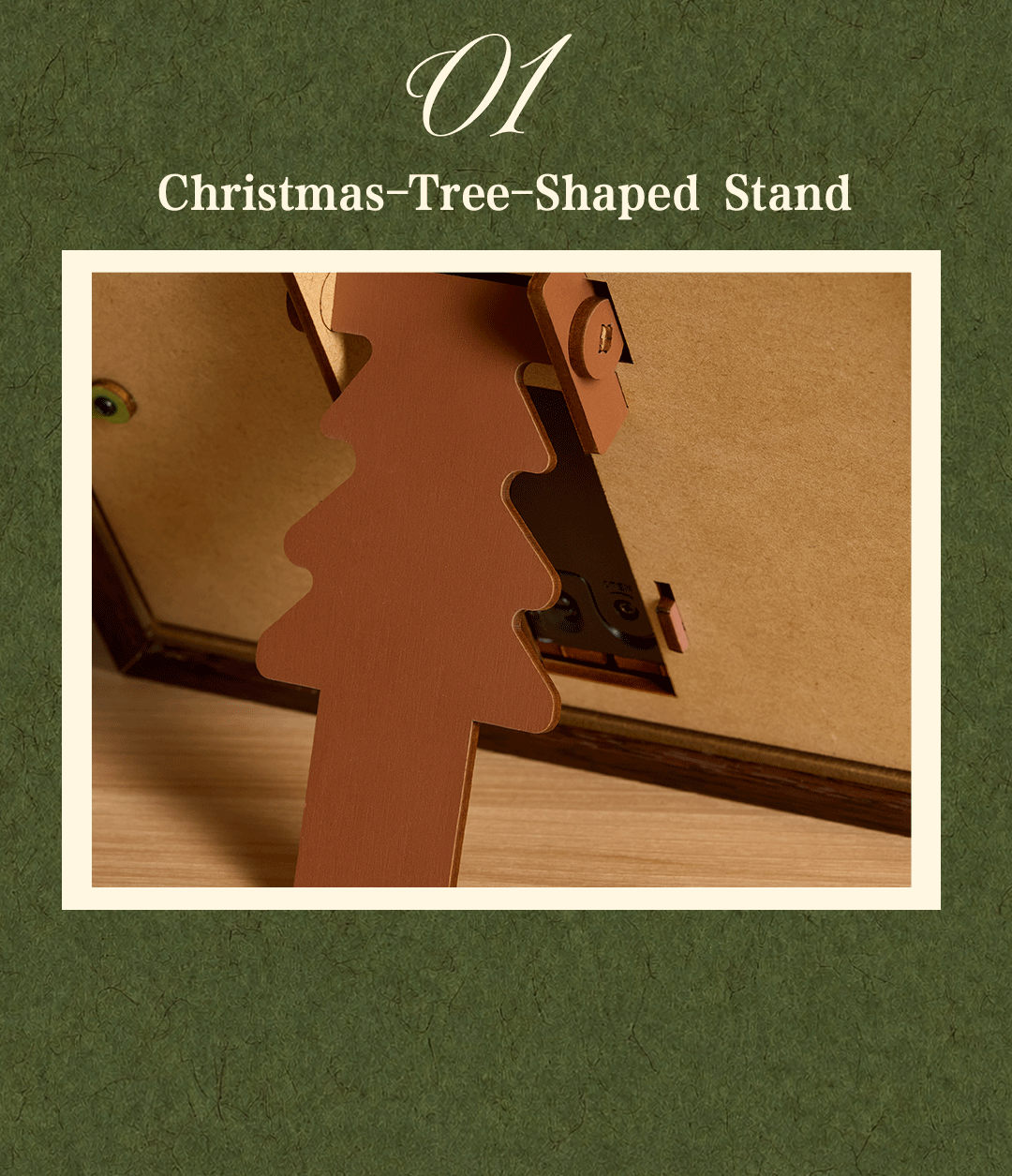 Christmas-tree-shaped stand on the back of the TW05H display frame