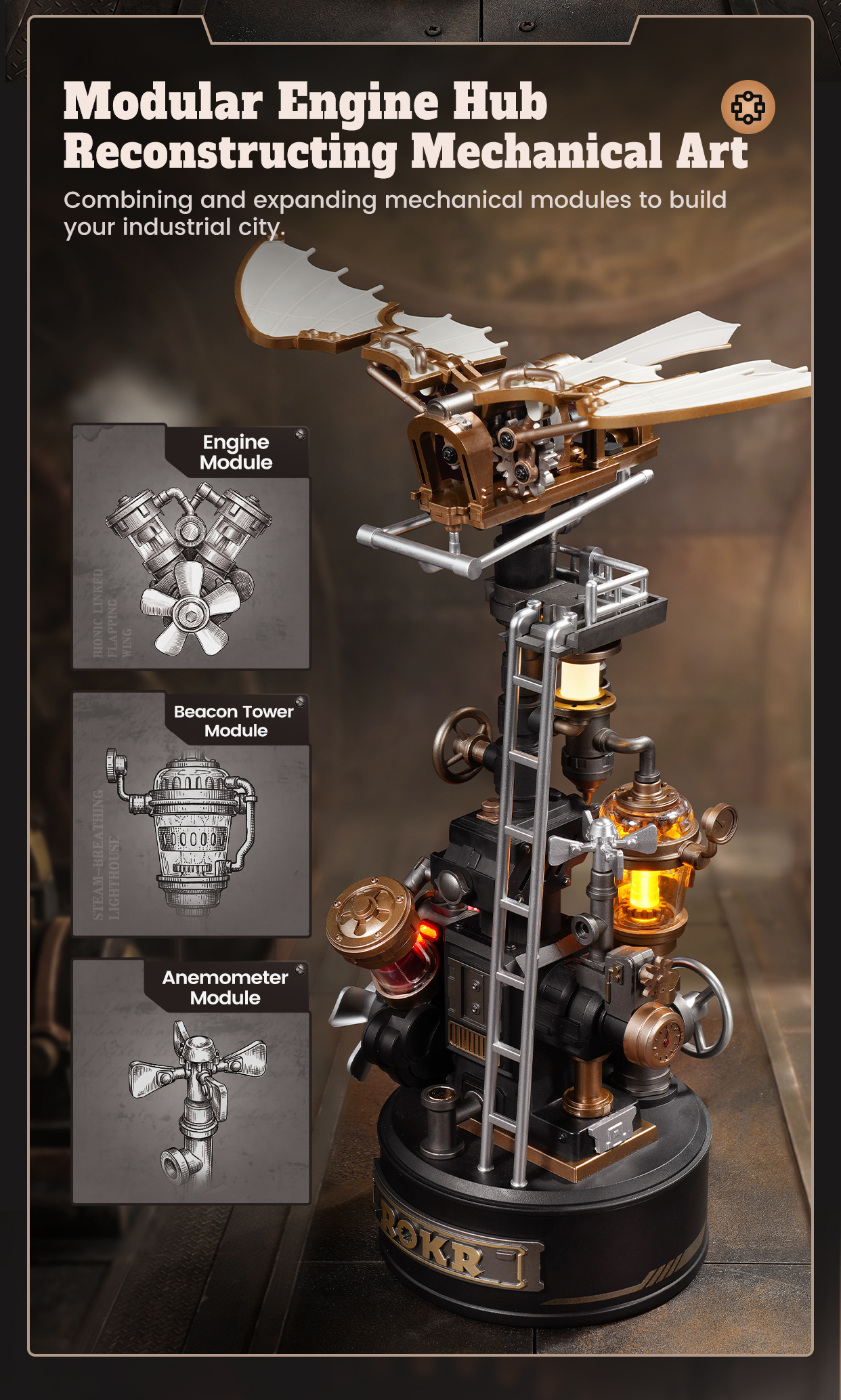 Leonardo Da Vinci's Ornithopter CGL02 feature detail panel showing product highlights for SKU CGL02