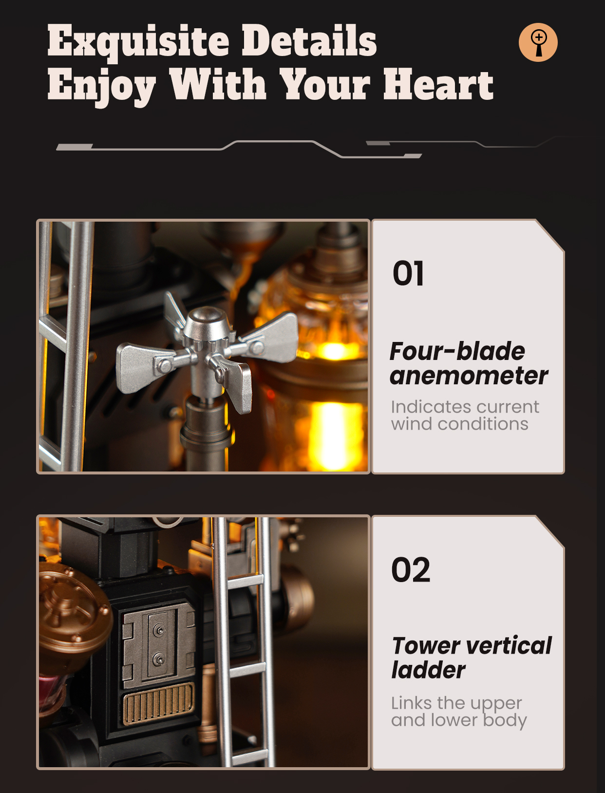 Leonardo Da Vinci's Ornithopter CGL02 feature detail panel showing product highlights for SKU CGL02