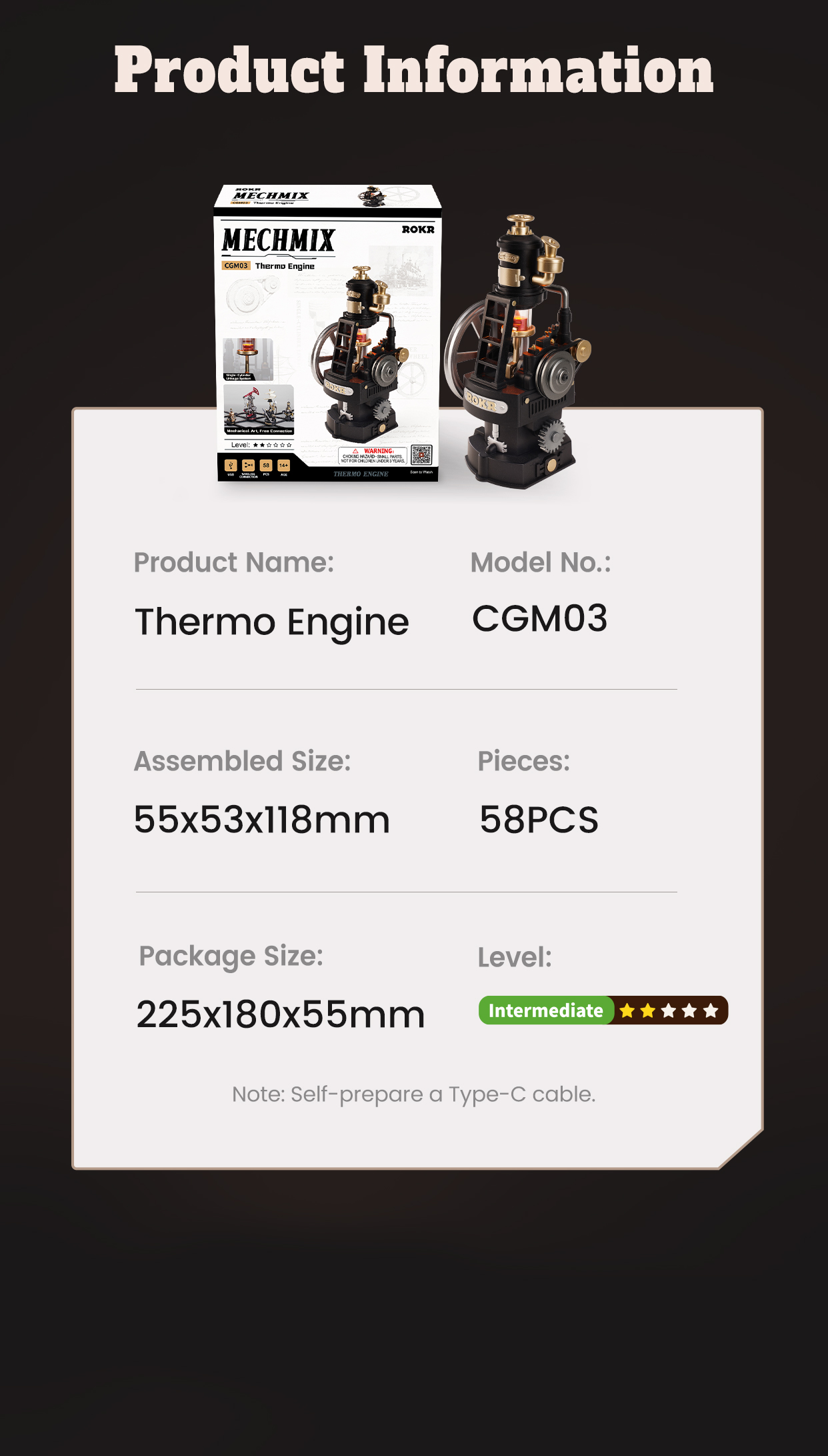 Thermo Engine CGM03 feature detail panel showing product highlights for SKU CGM03