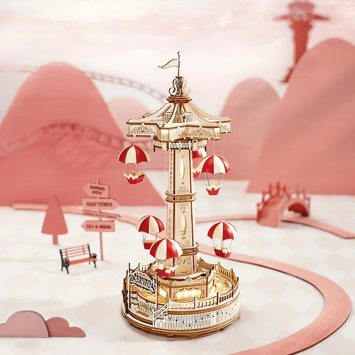 ROKR Parachute Tower EA01 houten muziekdoos model display