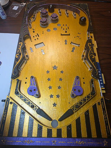 In-progress painted ROKR Pinball playfield shared during a community journey