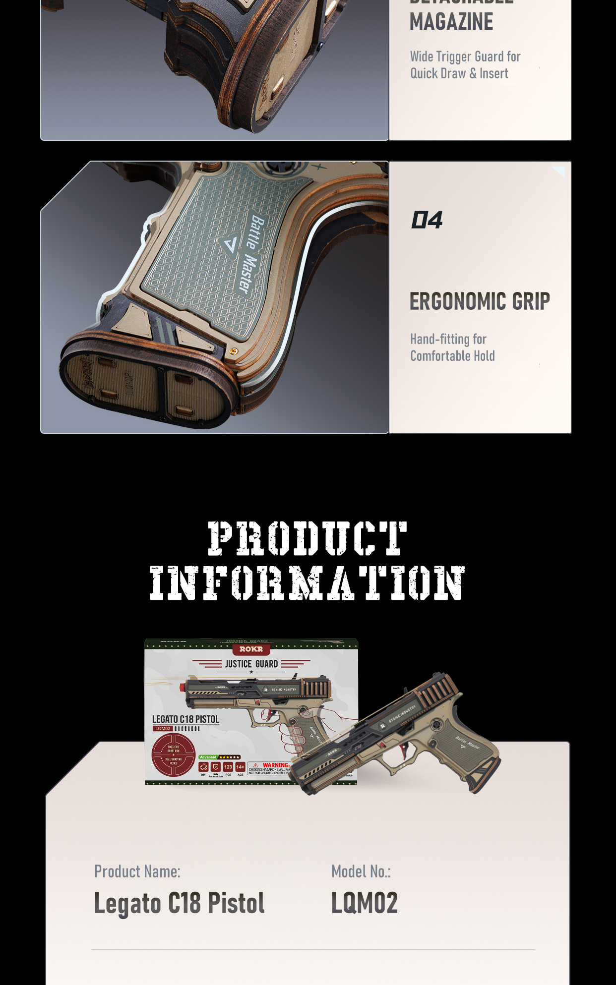 Legato C18 Pistol LQM02 finished model and product detail panel for SKU LQM02