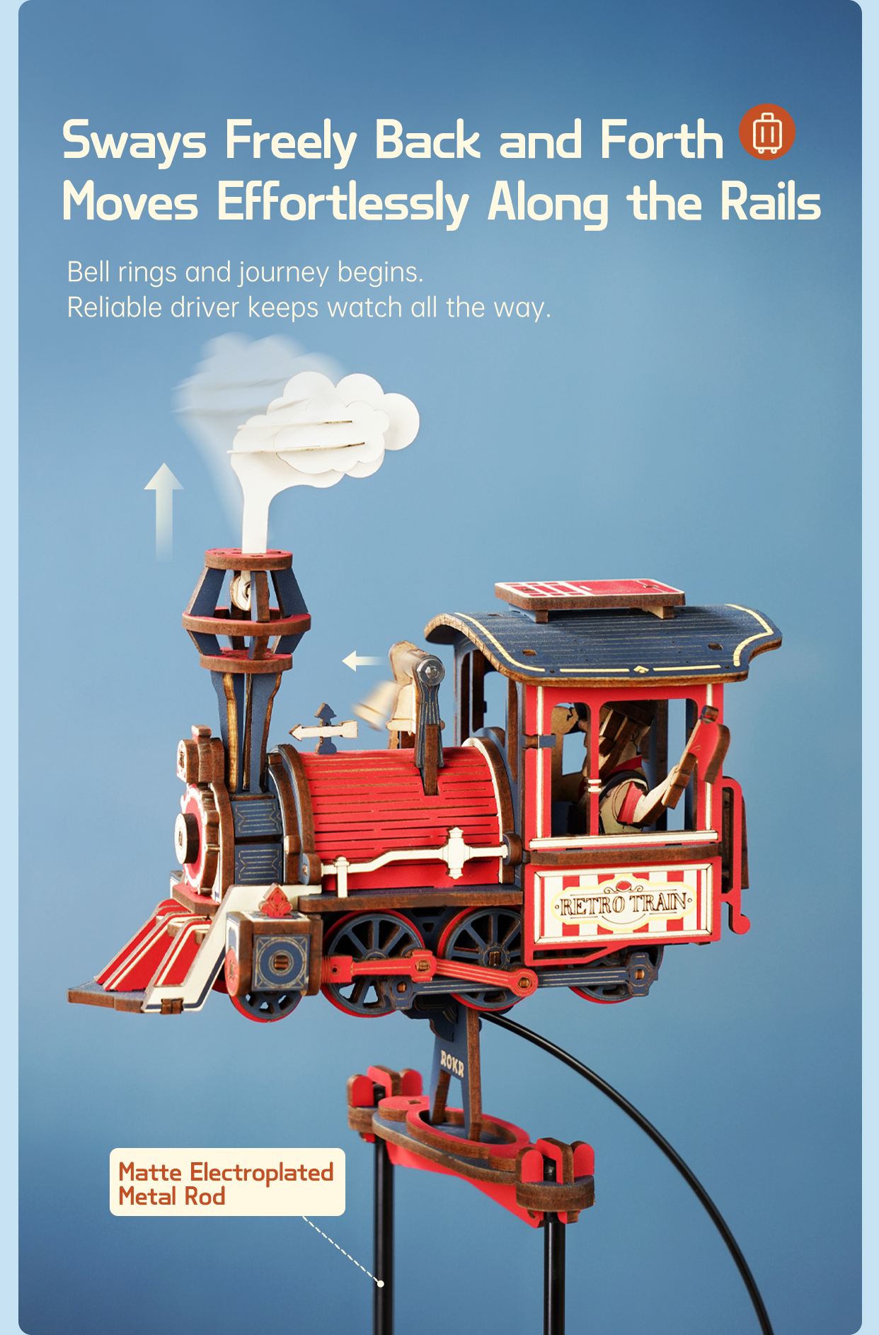 RORK Power Express MCD07 - Pendulum Balance Toy 3D Puzzle finished model and product detail panel for SKU MCD07