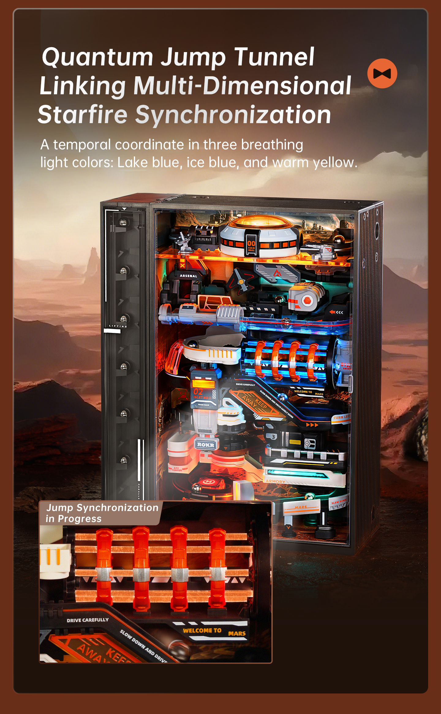 ROKR Mars Outpost MR05S - Marble Run Mechanical 3D Puzzle finished model and product detail panel for SKU MR05S
