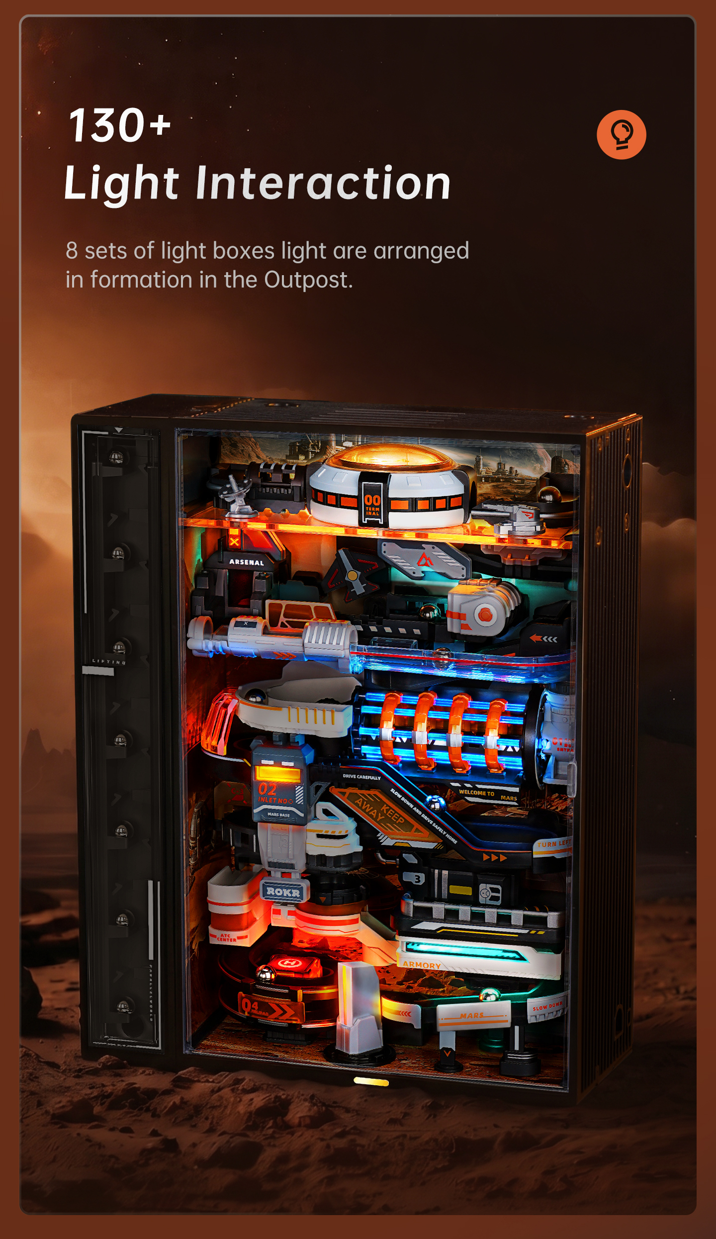 ROKR Mars Outpost MR05S - Marble Run Mechanical 3D Puzzle finished model and product detail panel for SKU MR05S