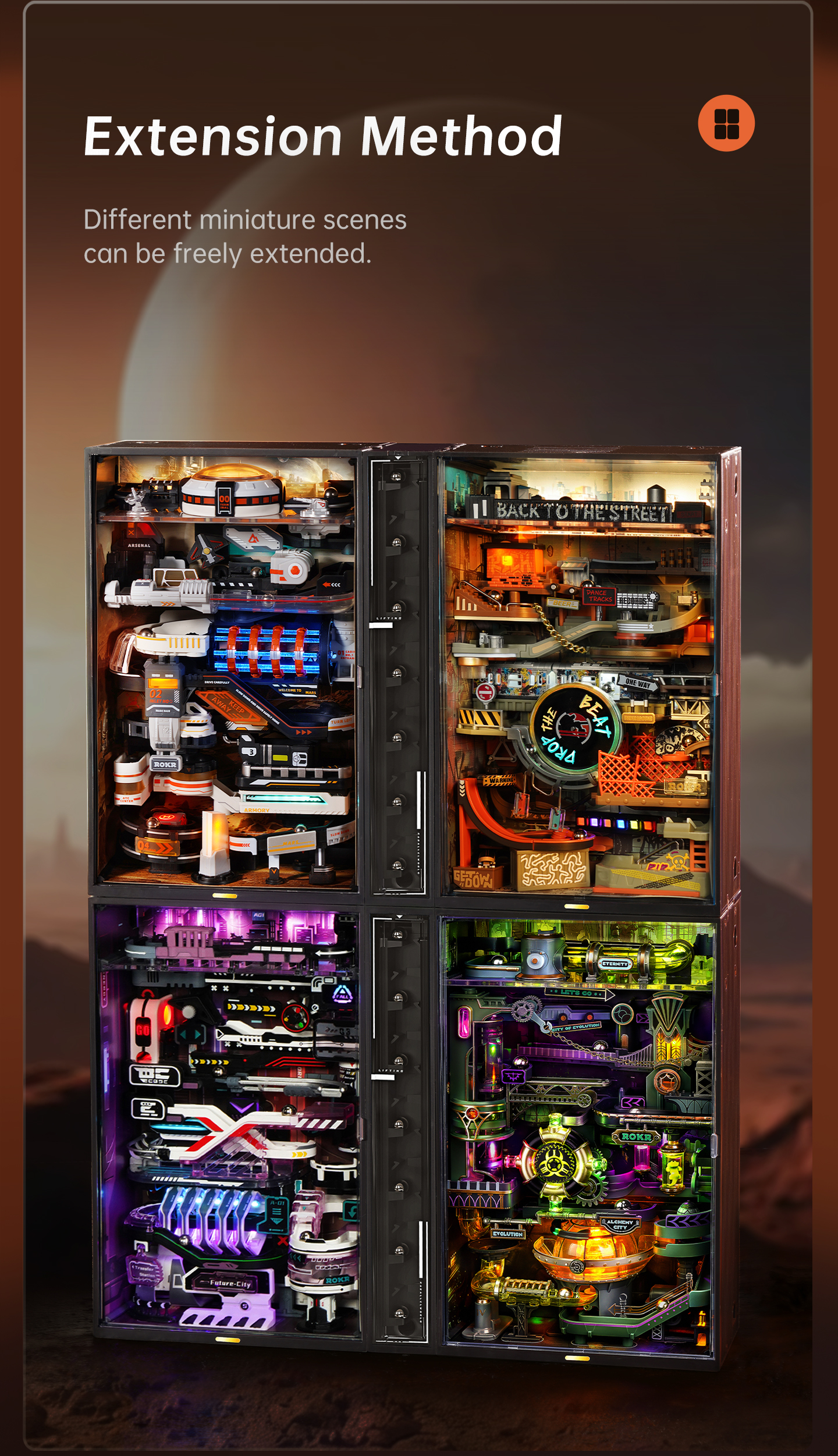 ROKR Mars Outpost MR05S - Marble Run Mechanical 3D Puzzle finished model and product detail panel for SKU MR05S