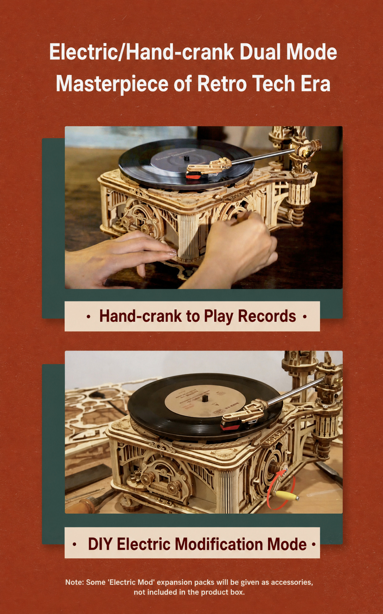 ROKR Classic Gramophone 3D Wooden Puzzle Kit LKB01(Hand Rotating)