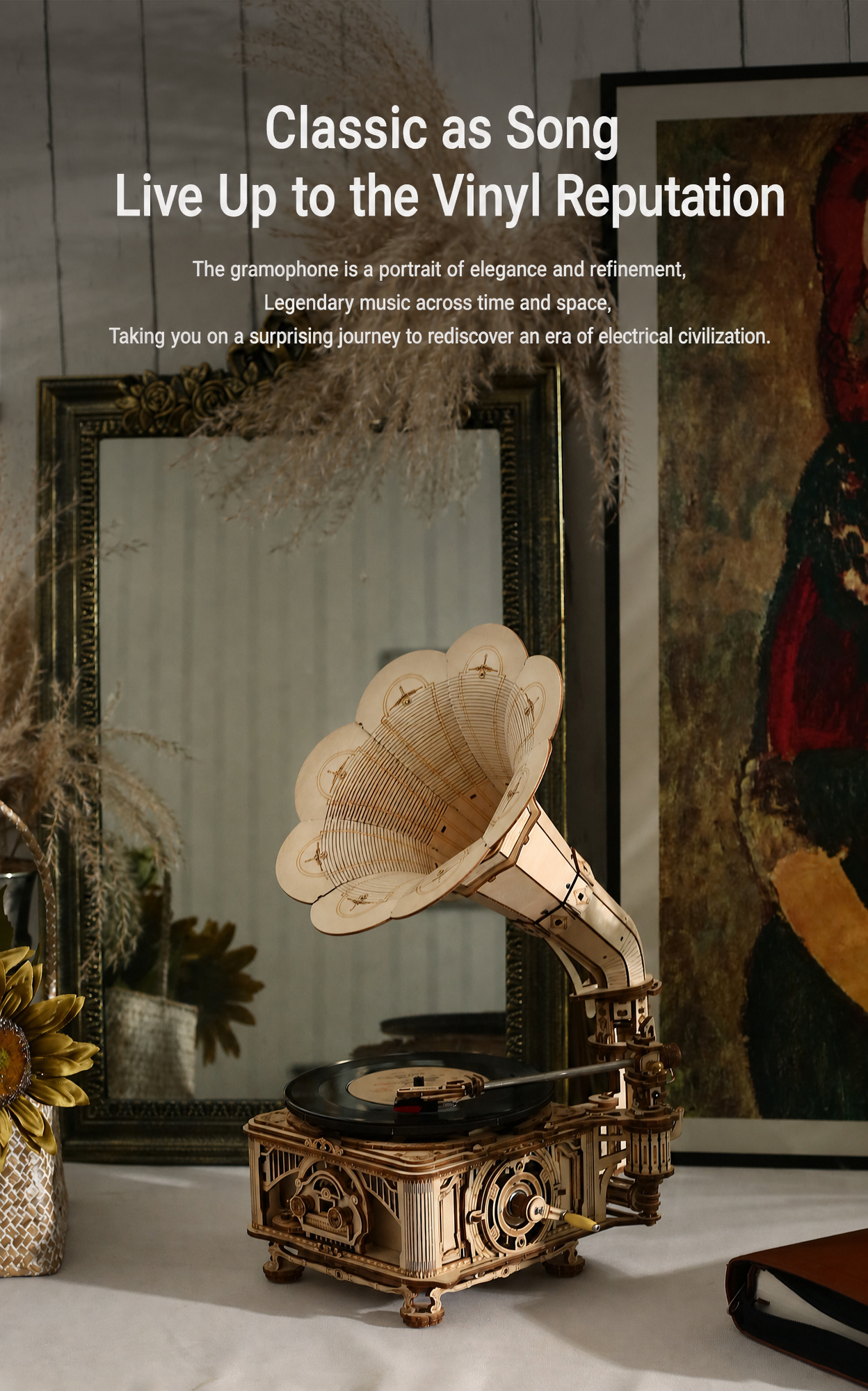ROKR Classic Gramophone LKB01 finished gramophone displayed as vintage home decor.