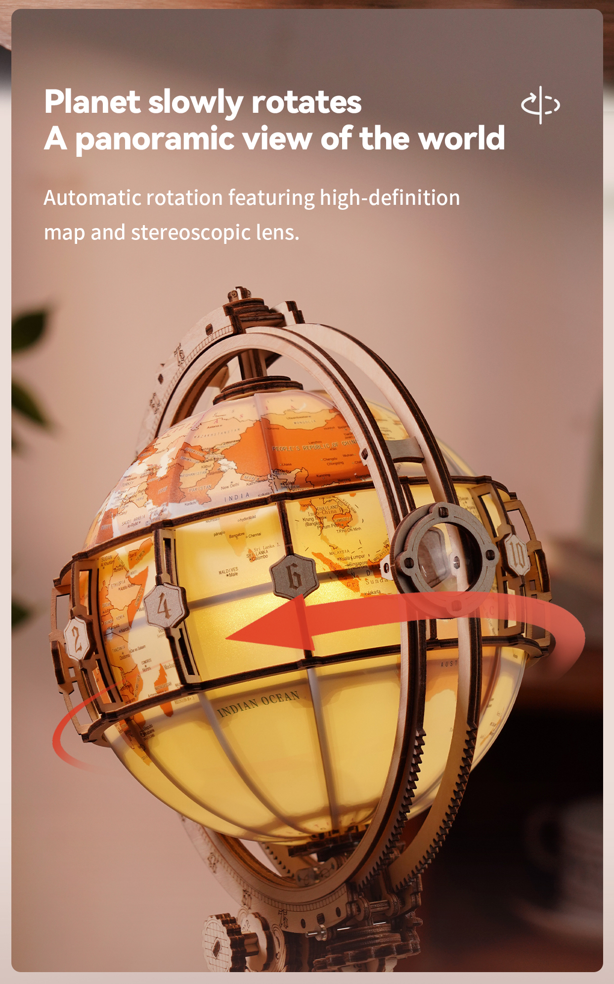 ROKR Luminous Globe ST003D - 3D Wooden Globe Model Kit(Electric