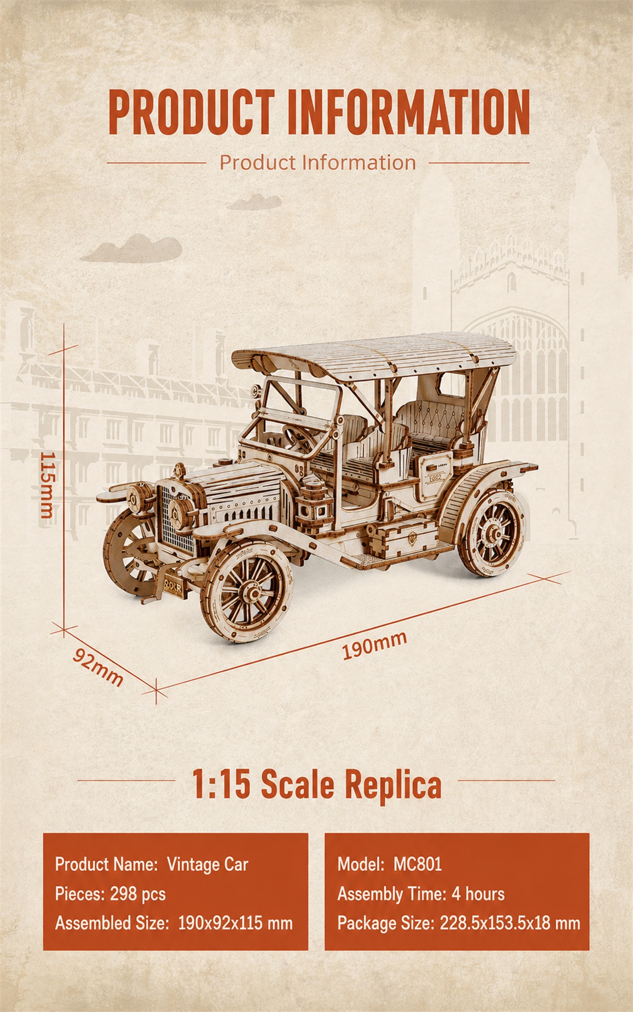 ROKR Vintage Car 3D Wooden Puzzle MC801