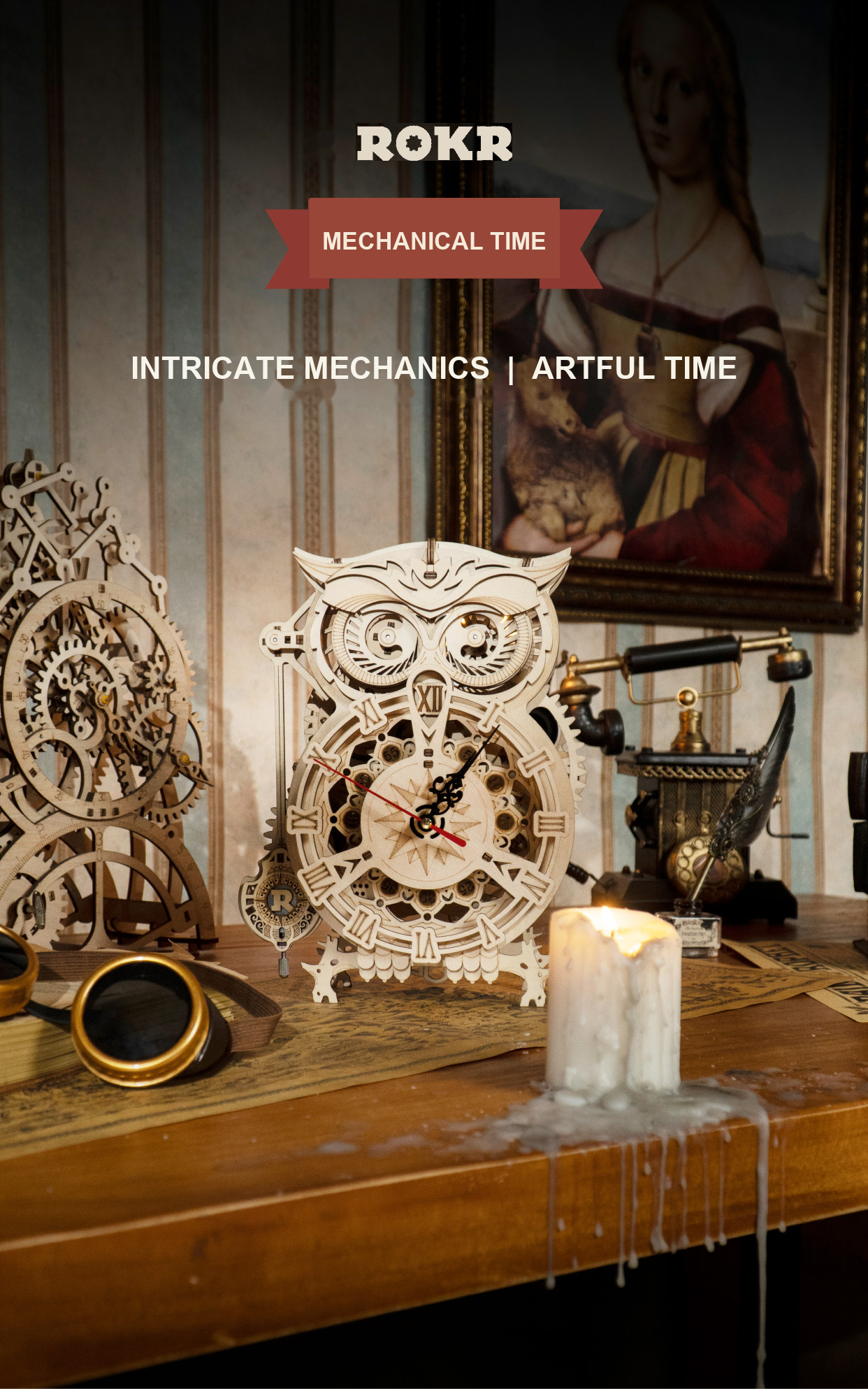 ROKR Owl Clock LK503 | Mechanical 3D Wooden Puzzle