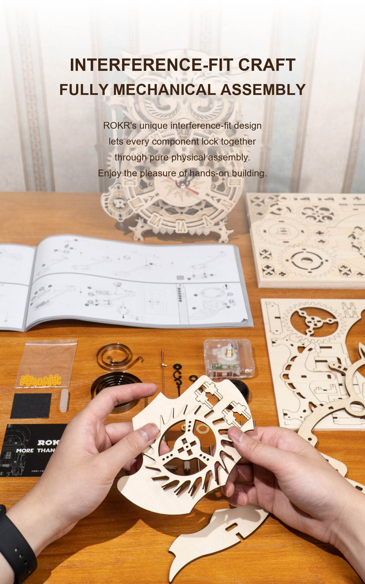 ROKR Owl Clock LK503 | Mechanical 3D Wooden Puzzle
