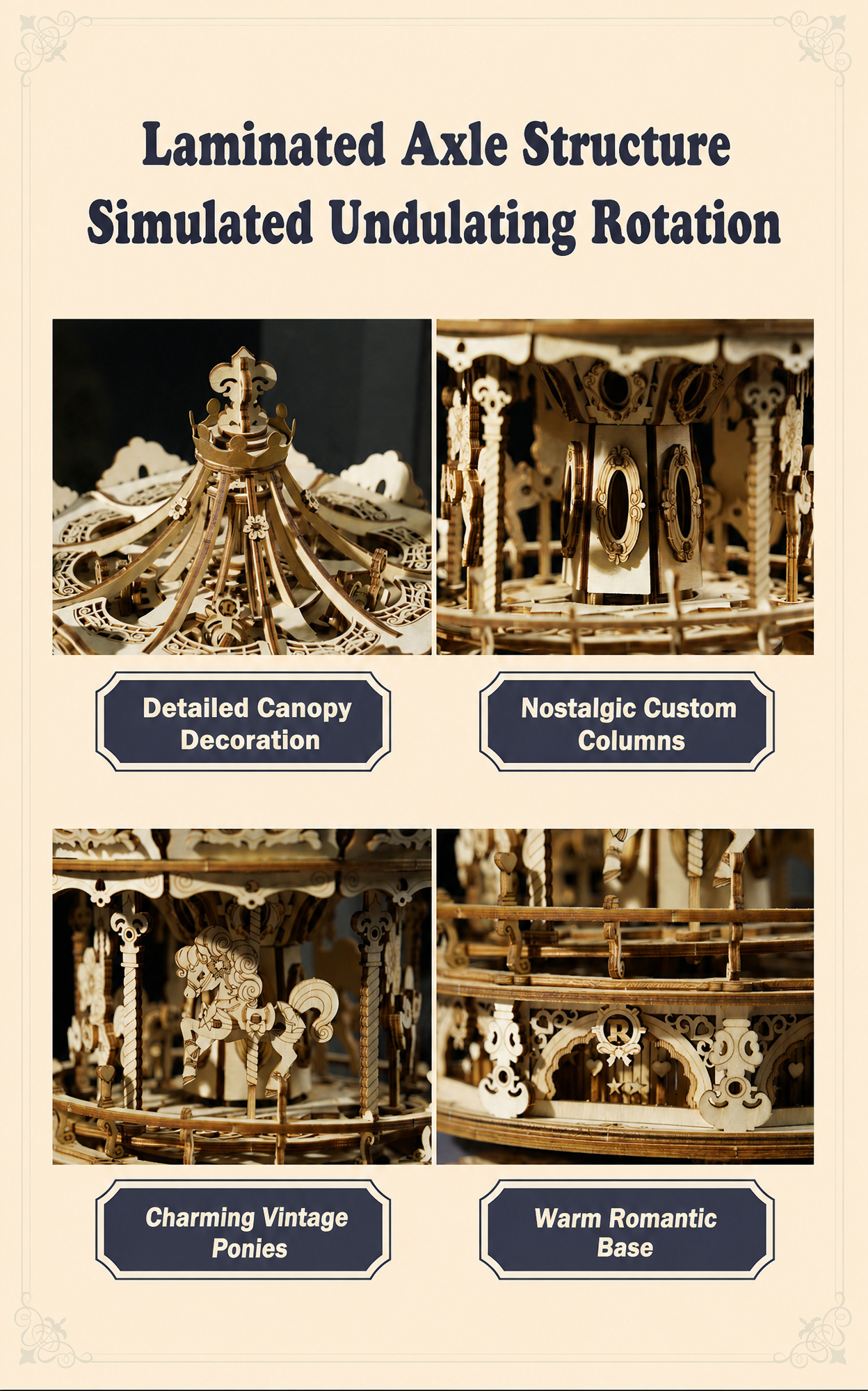 ROKR Romantic Carousel Mechanical Music Box 3D Wooden Puzzle AMK62