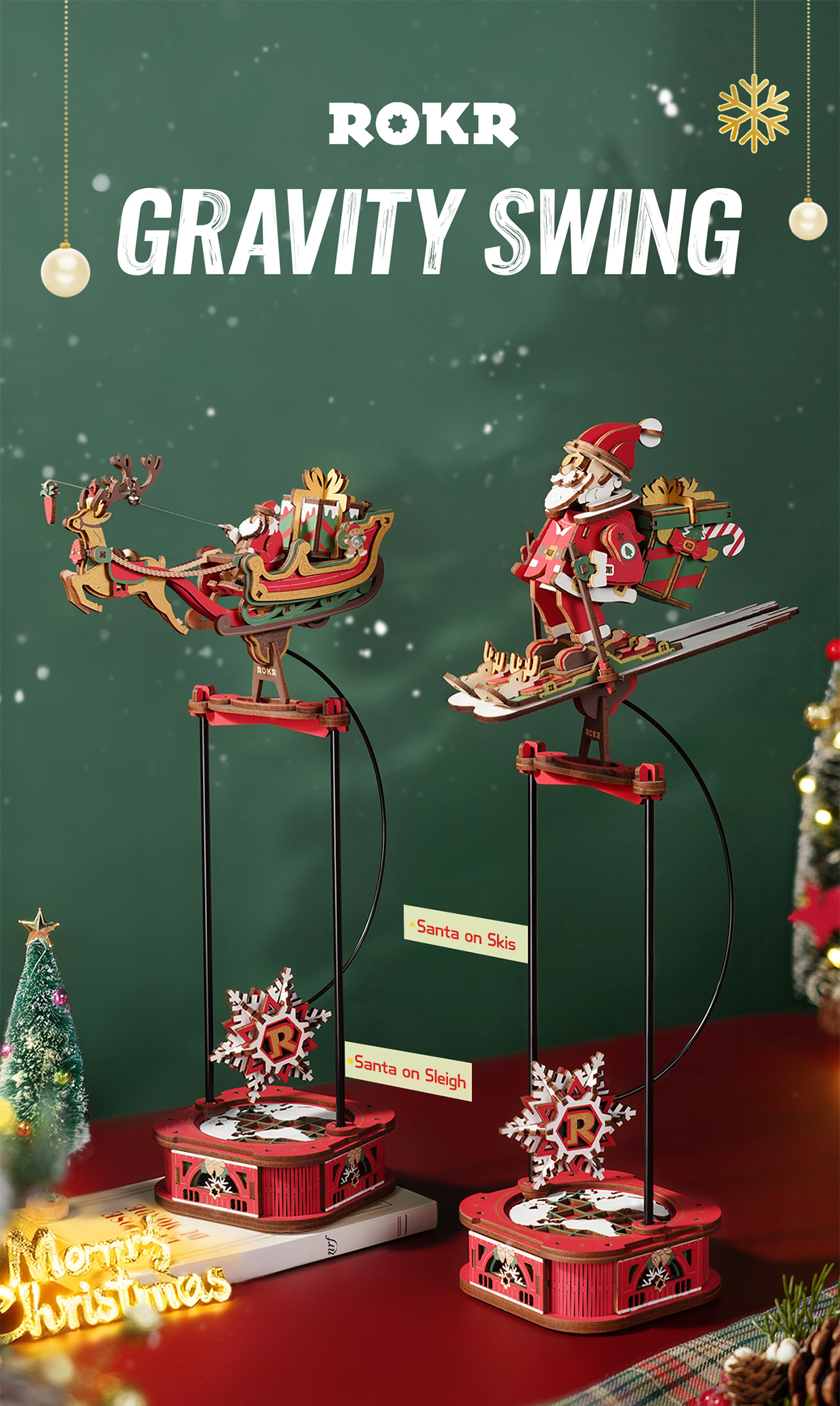 ROKR Santa on Skis MCD06 - Pendulum Balance Toy 3D Puzzle