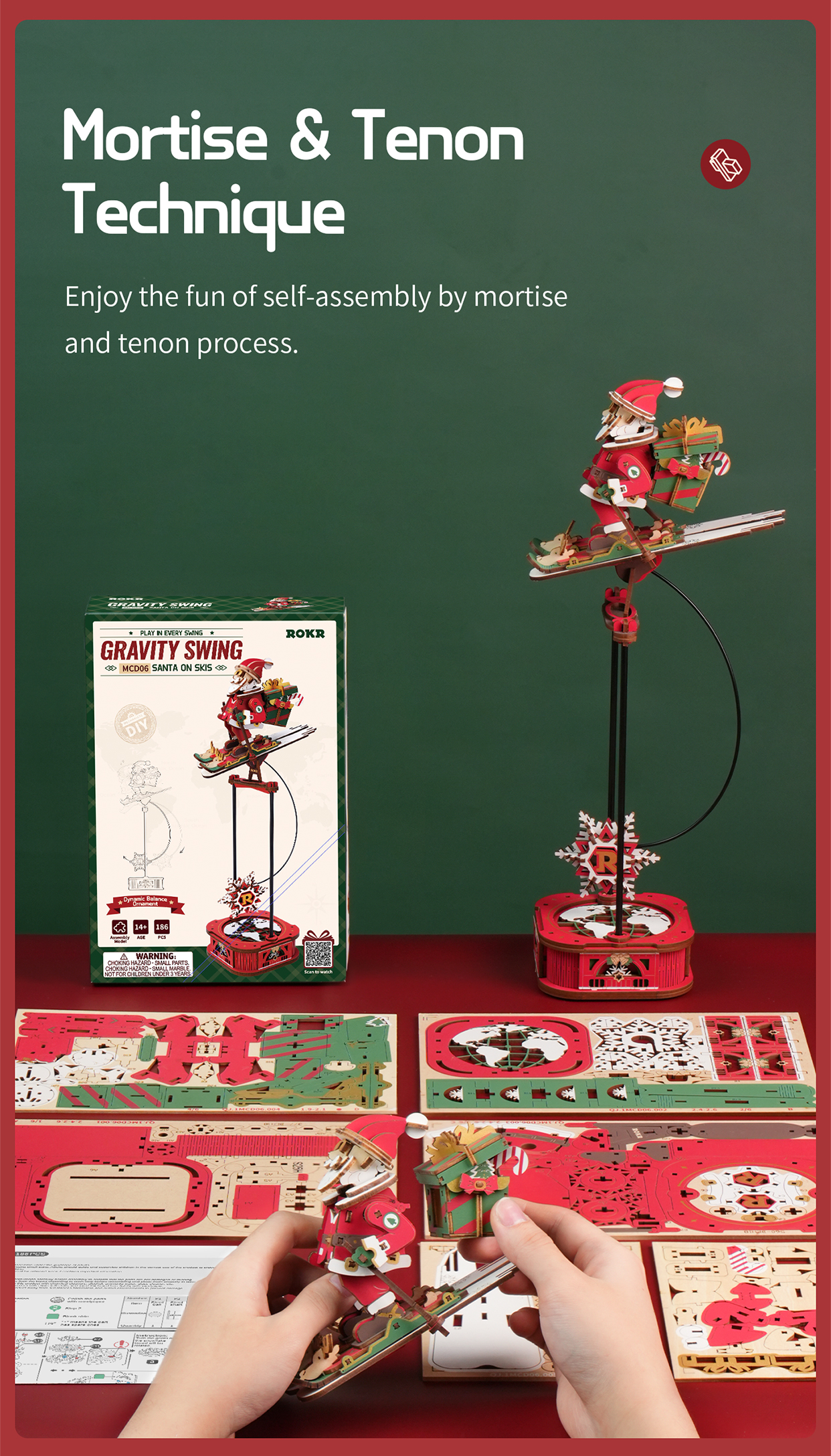 ROKR Santa on Skis MCD06 - Pendulum Balance Toy 3D Puzzle