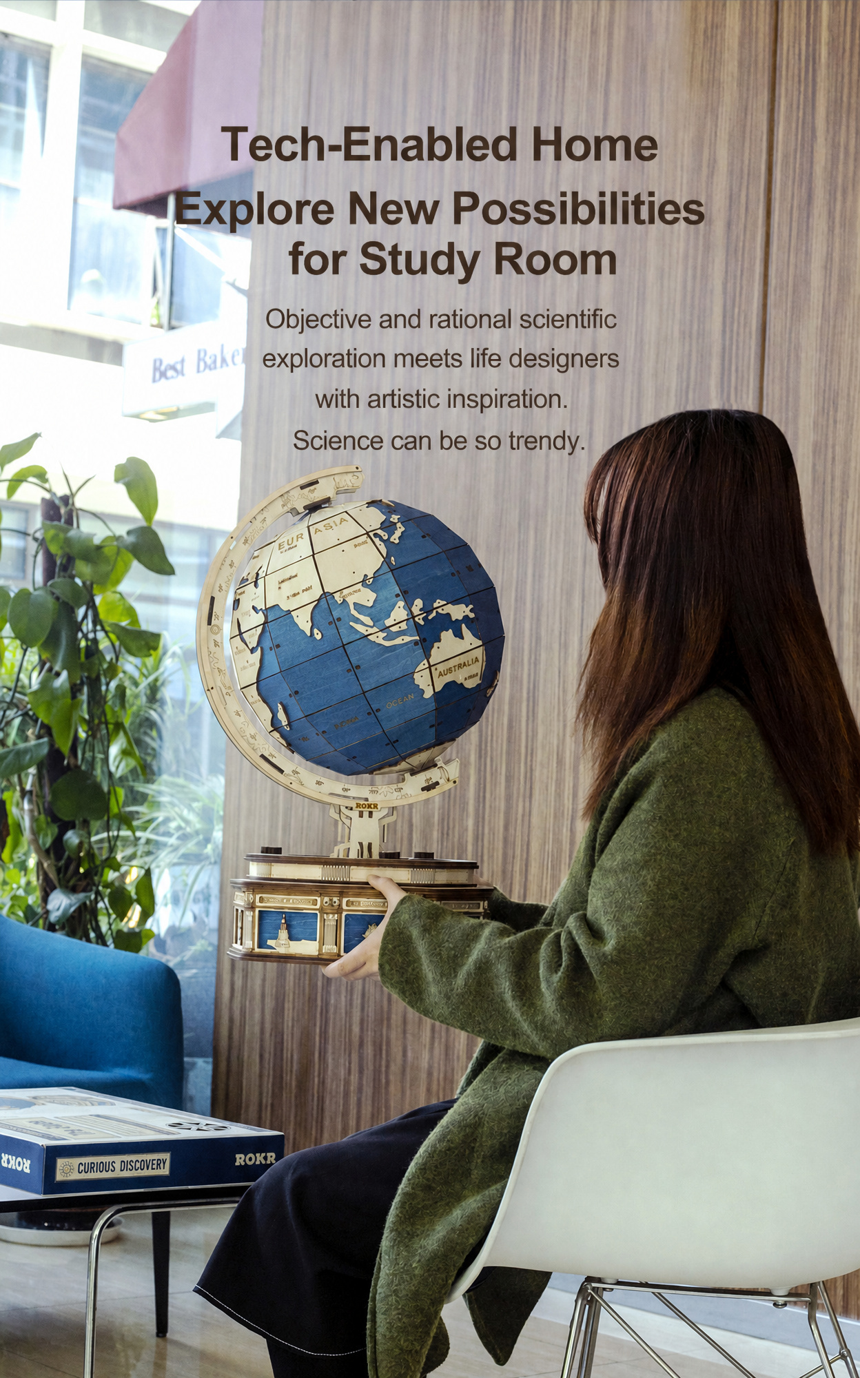ROKR The Globe ST002 shown beside a person as an educational globe model for the study room.
