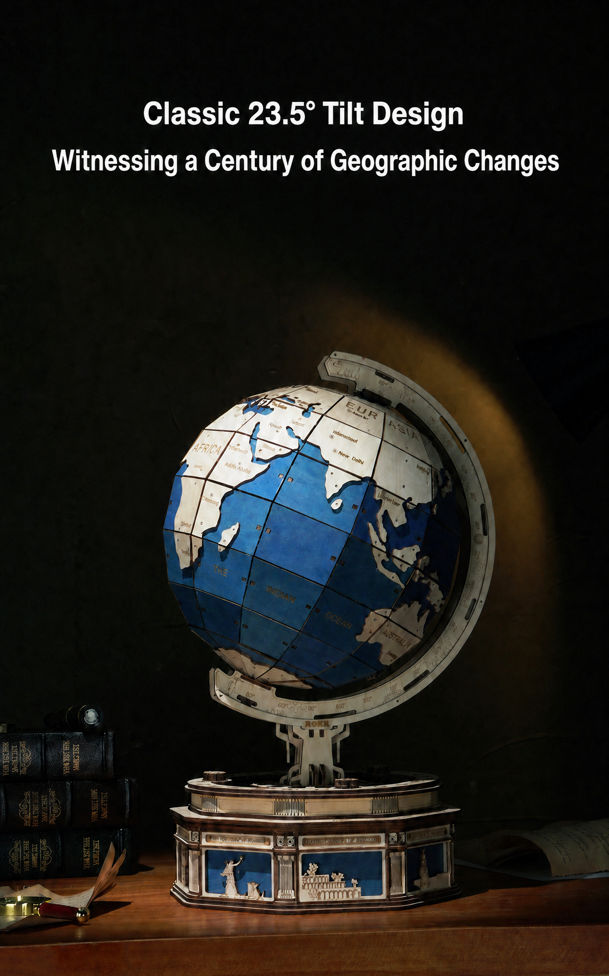 ROKR The Globe ST002 classic 23.5 degree tilt design showing geographic changes.
