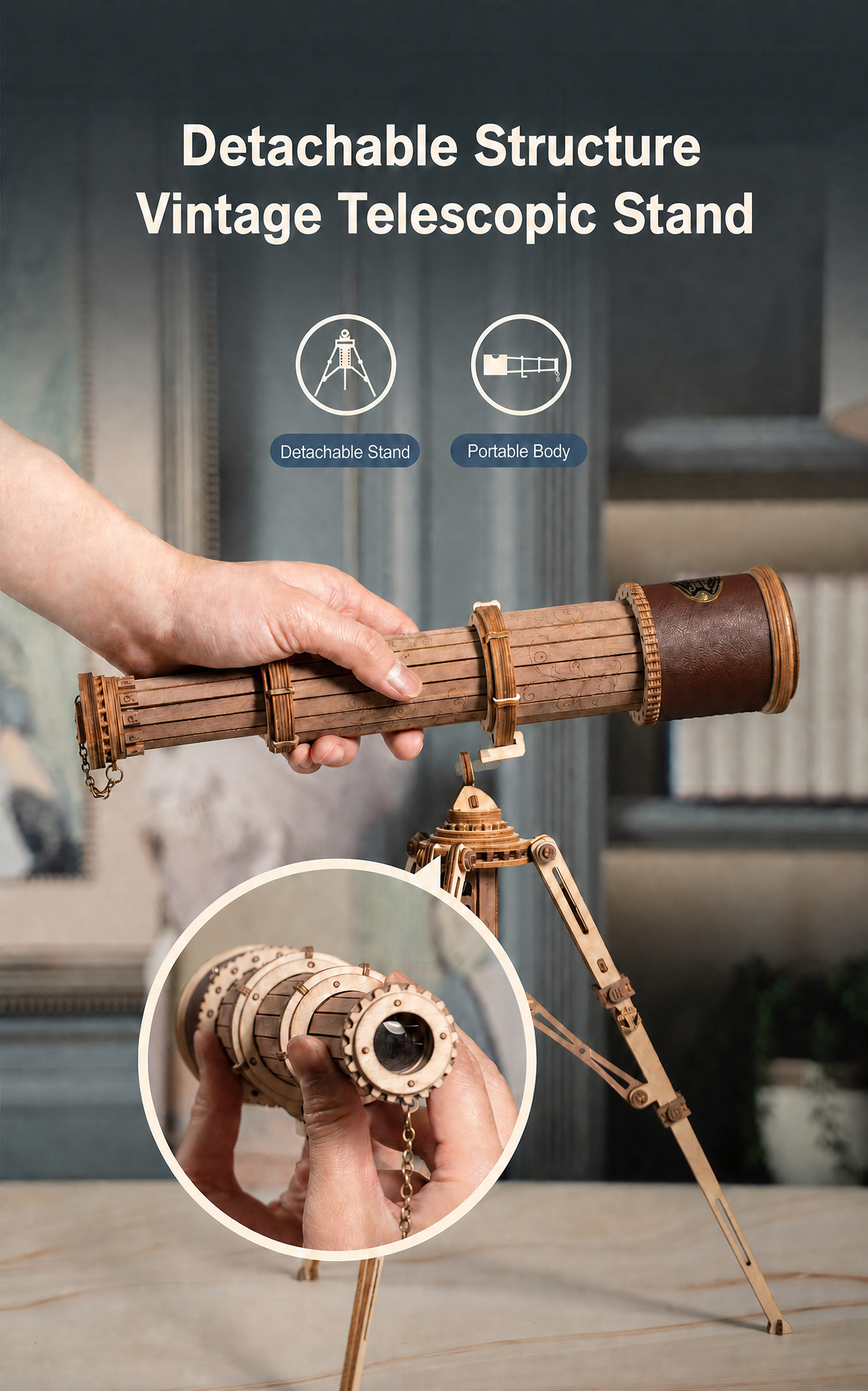 ROKR Monocular Telescope ST004 detachable vintage telescopic stand and portable body feature.