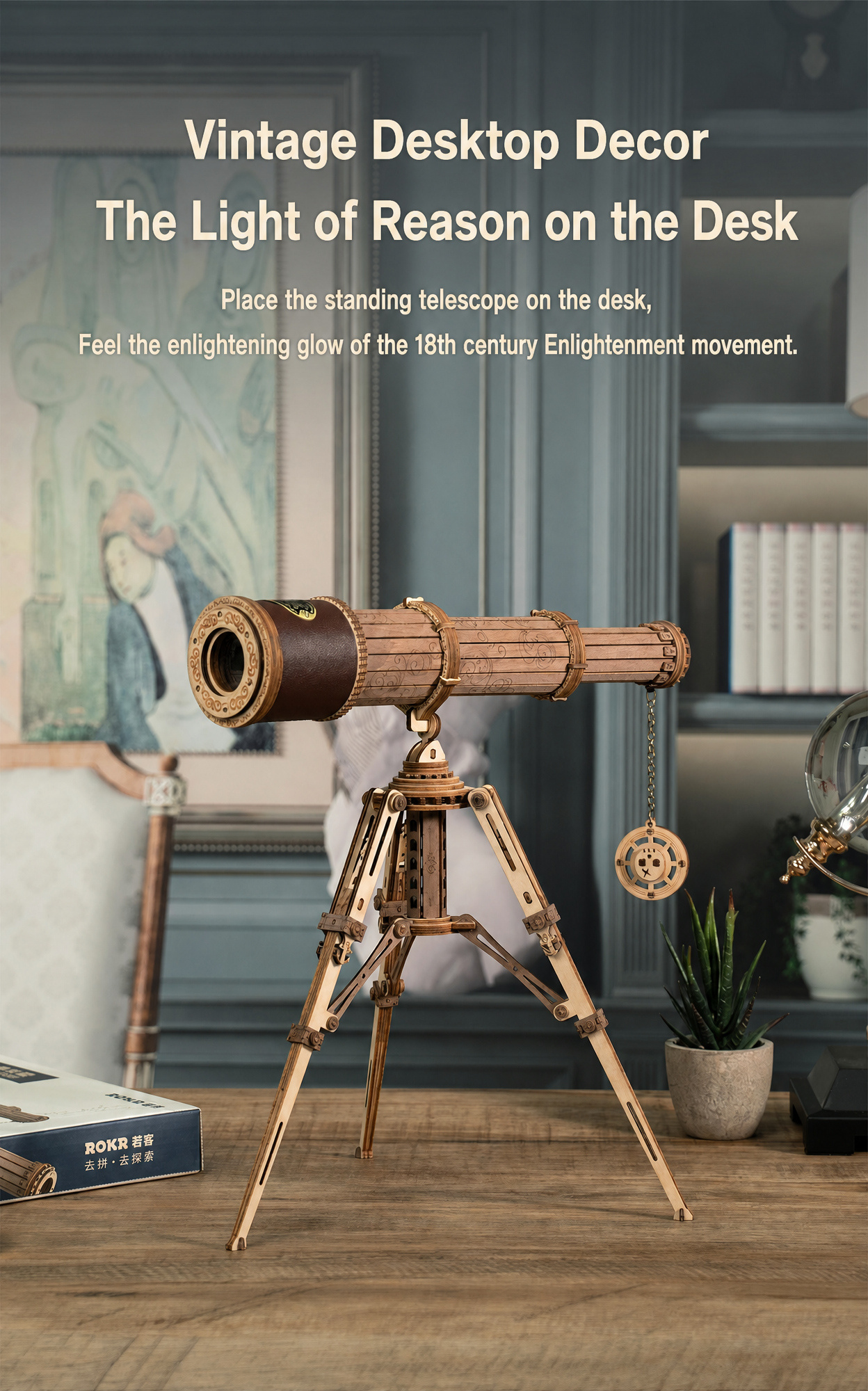 ROKR Monocular Telescope ST004 vintage desktop decor scene on a desk.
