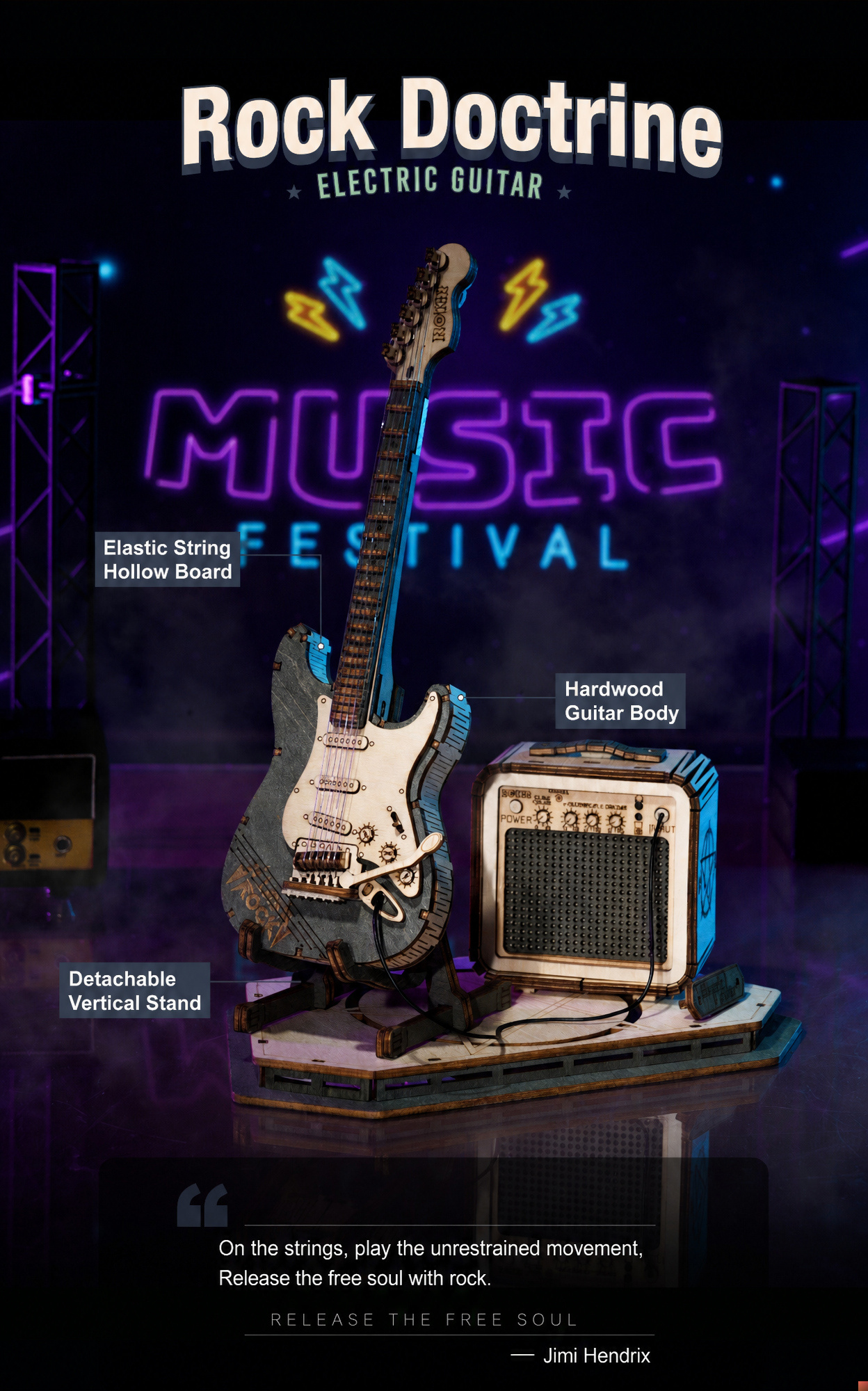 ROKR Electric Guitar Model 3D Wooden Puzzle | DIY Kit