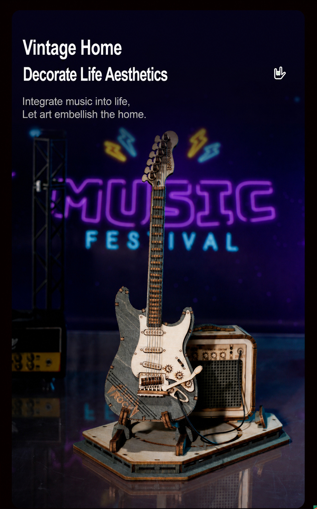 ROKR Electric Guitar Model 3D Wooden Puzzle | DIY Kit
