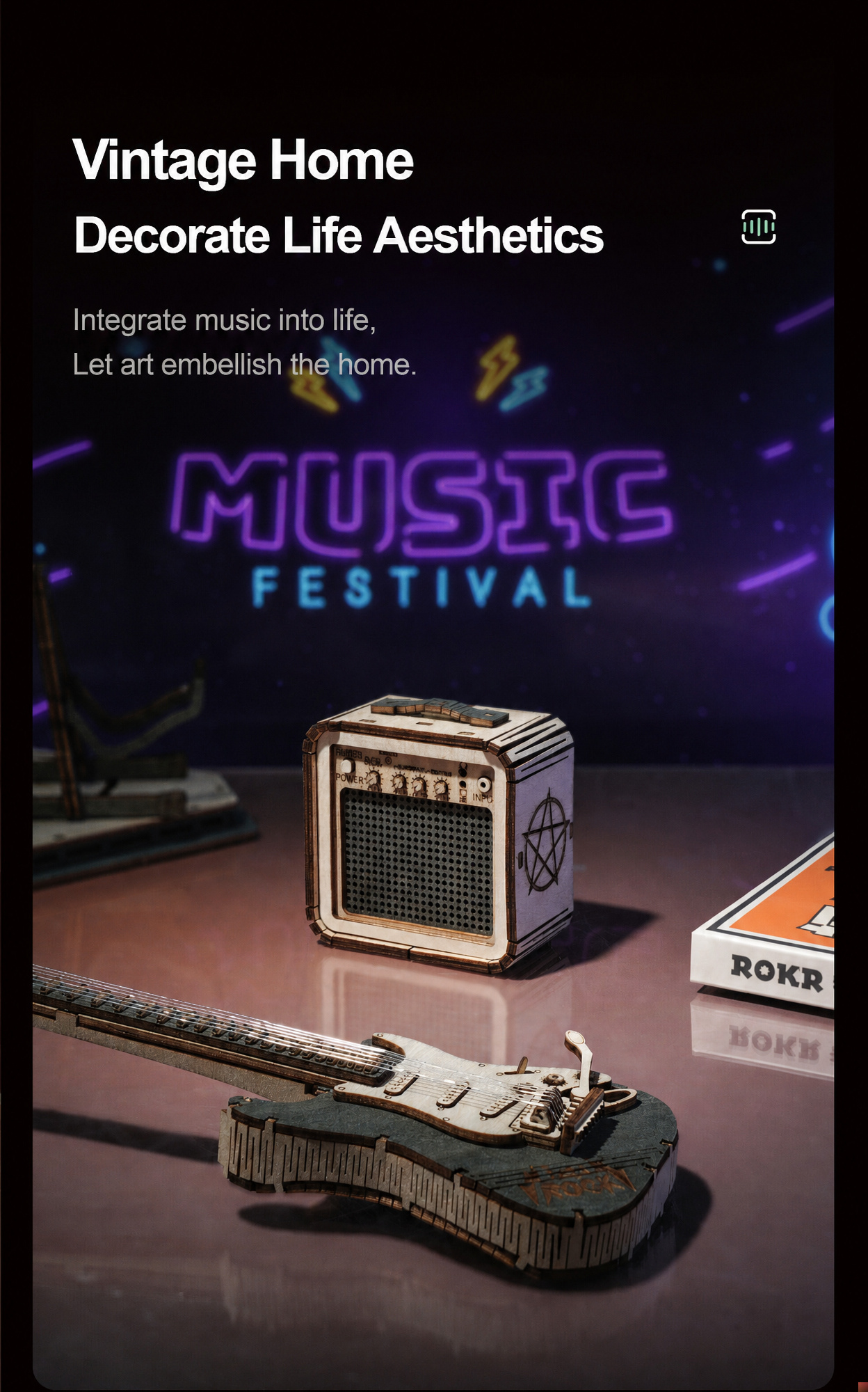 ROKR Electric Guitar Model 3D Wooden Puzzle | DIY Kit