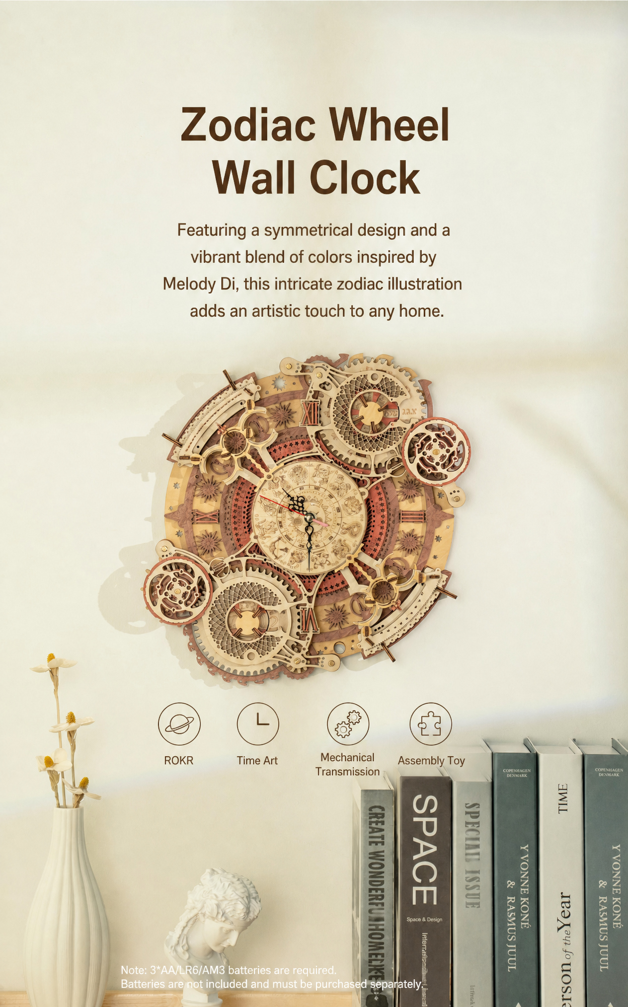 ROKR Zodiac Wall Clock | Mechanical 3D Wooden Puzzle