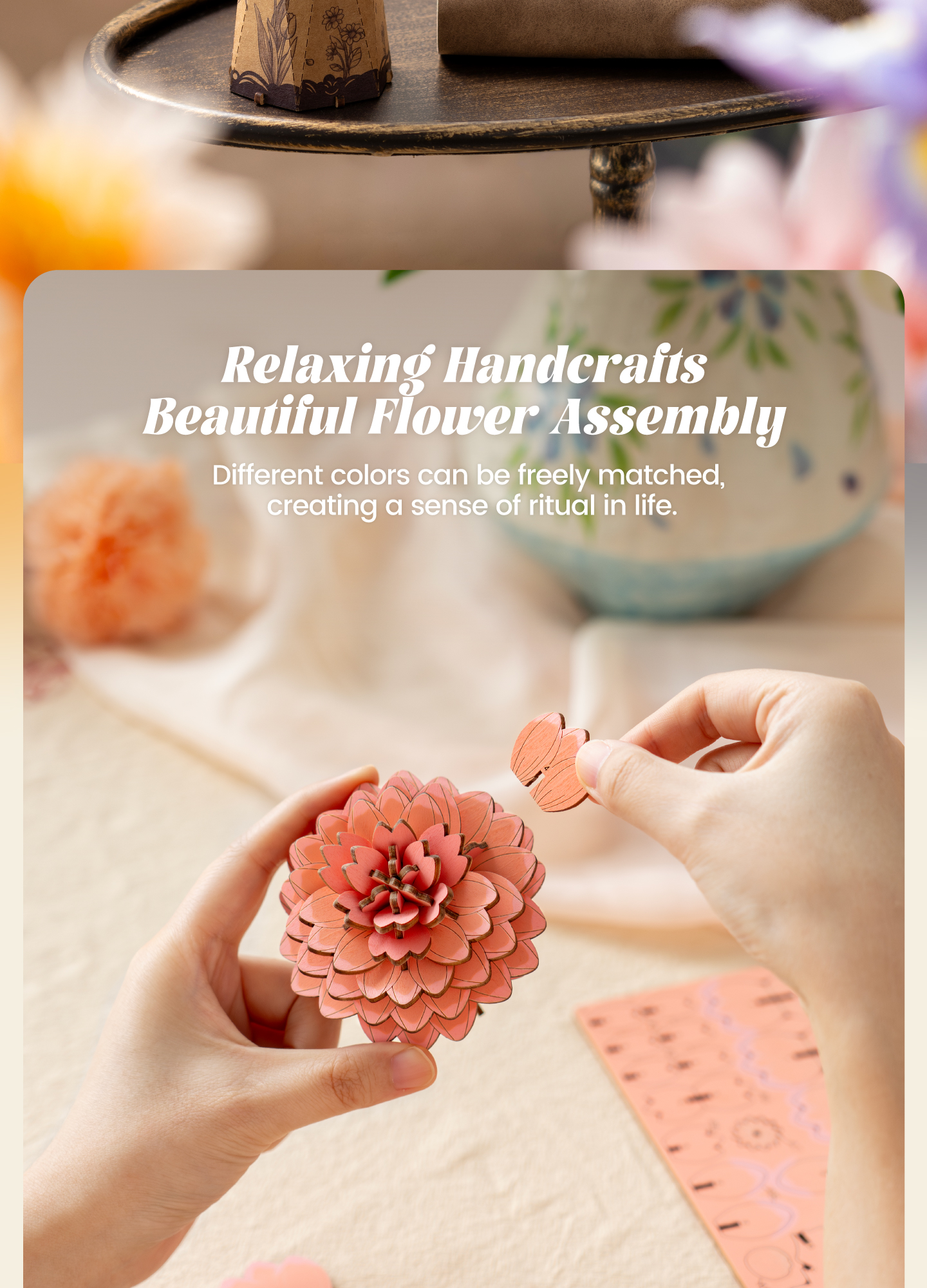 Rowood Pink Dahlia TW131 - DIY Wooden Flower 3D Puzzle