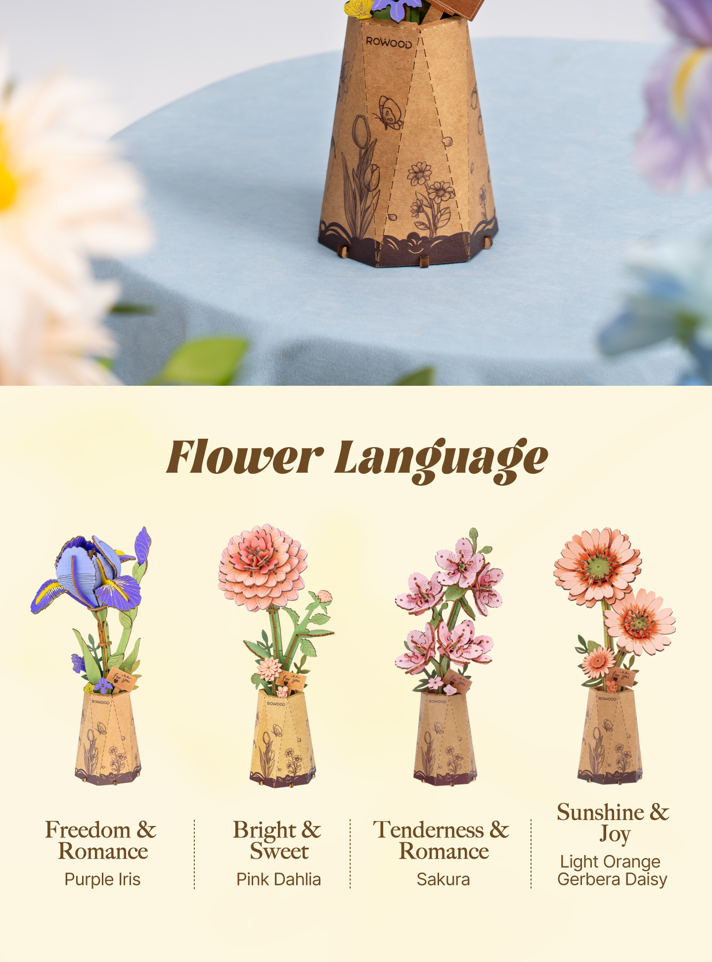 Rowood Purple Iris TW121 - DIY Flower Wooden 3D Puzzle