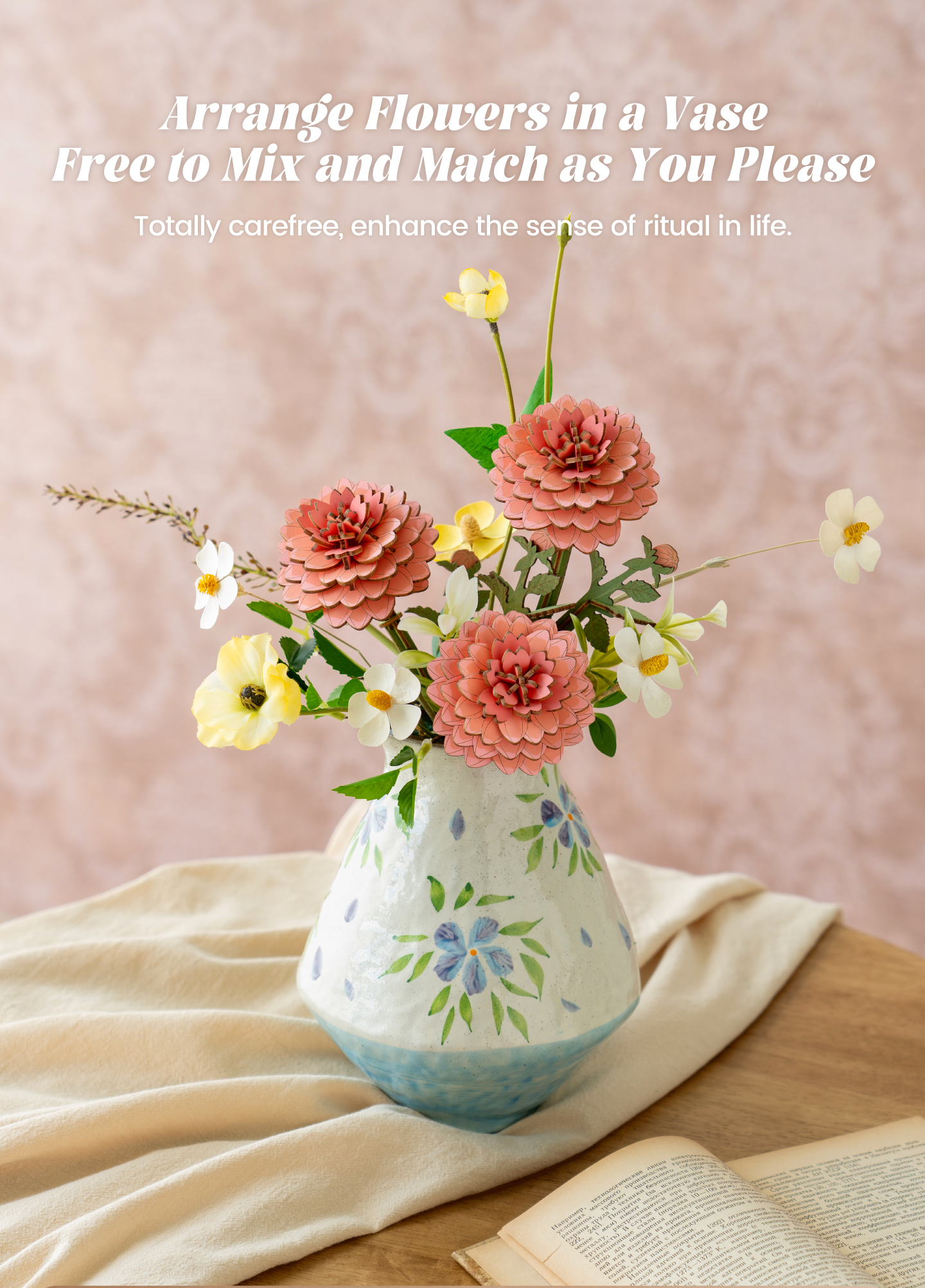Rowood Pink Dahlia TW131 - DIY Wooden Flower 3D Puzzle