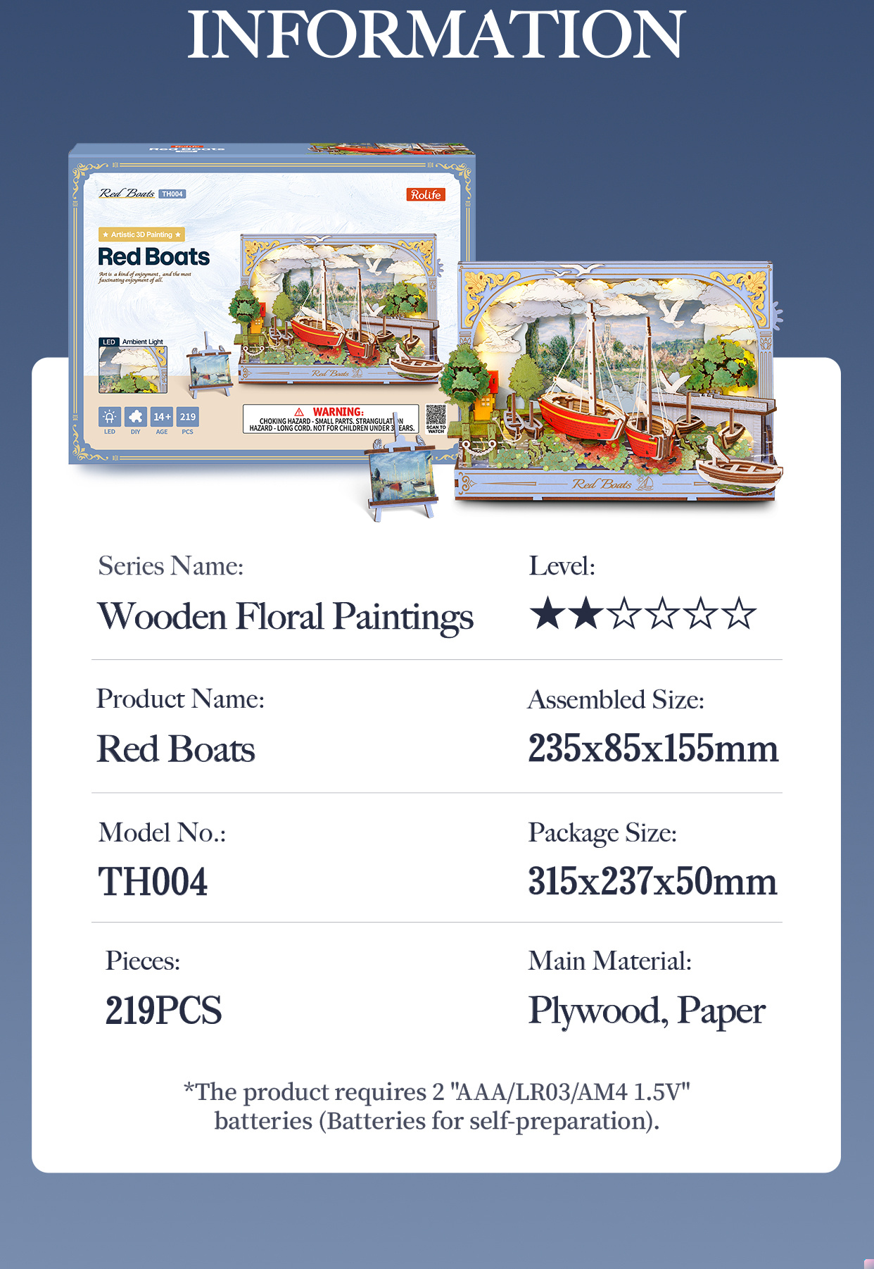 Rowood Red Boats TH004 - Wooden 3D Art Puzzle
