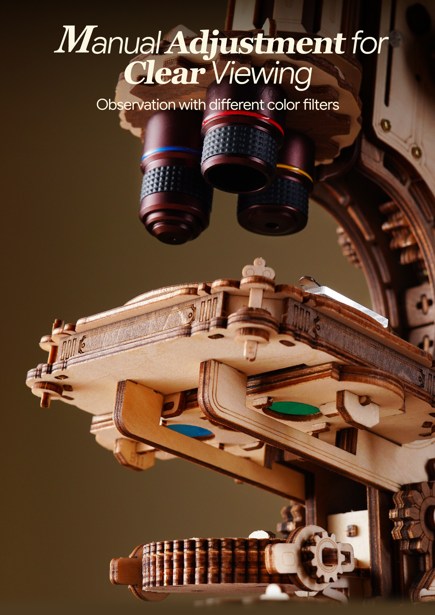 Microscope feature detail panel showing product highlights for SKU ST005