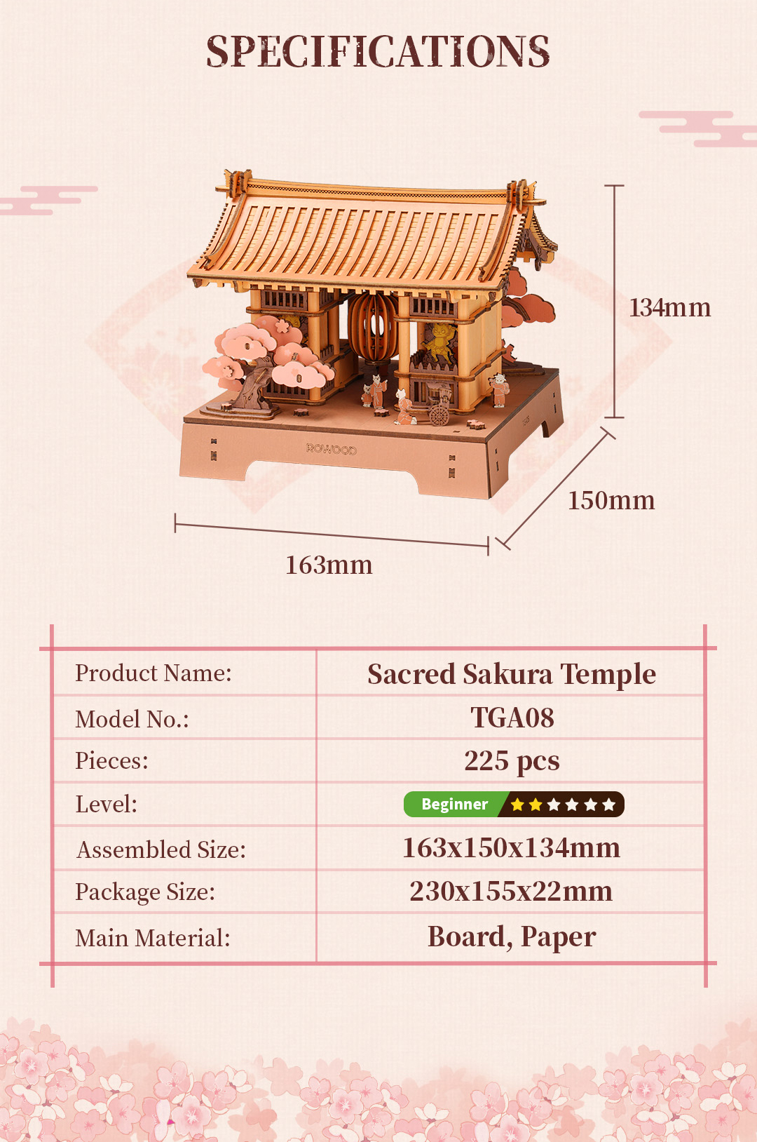 Sakura Retreat TGA08 finished model and product detail panel for SKU TGA08
