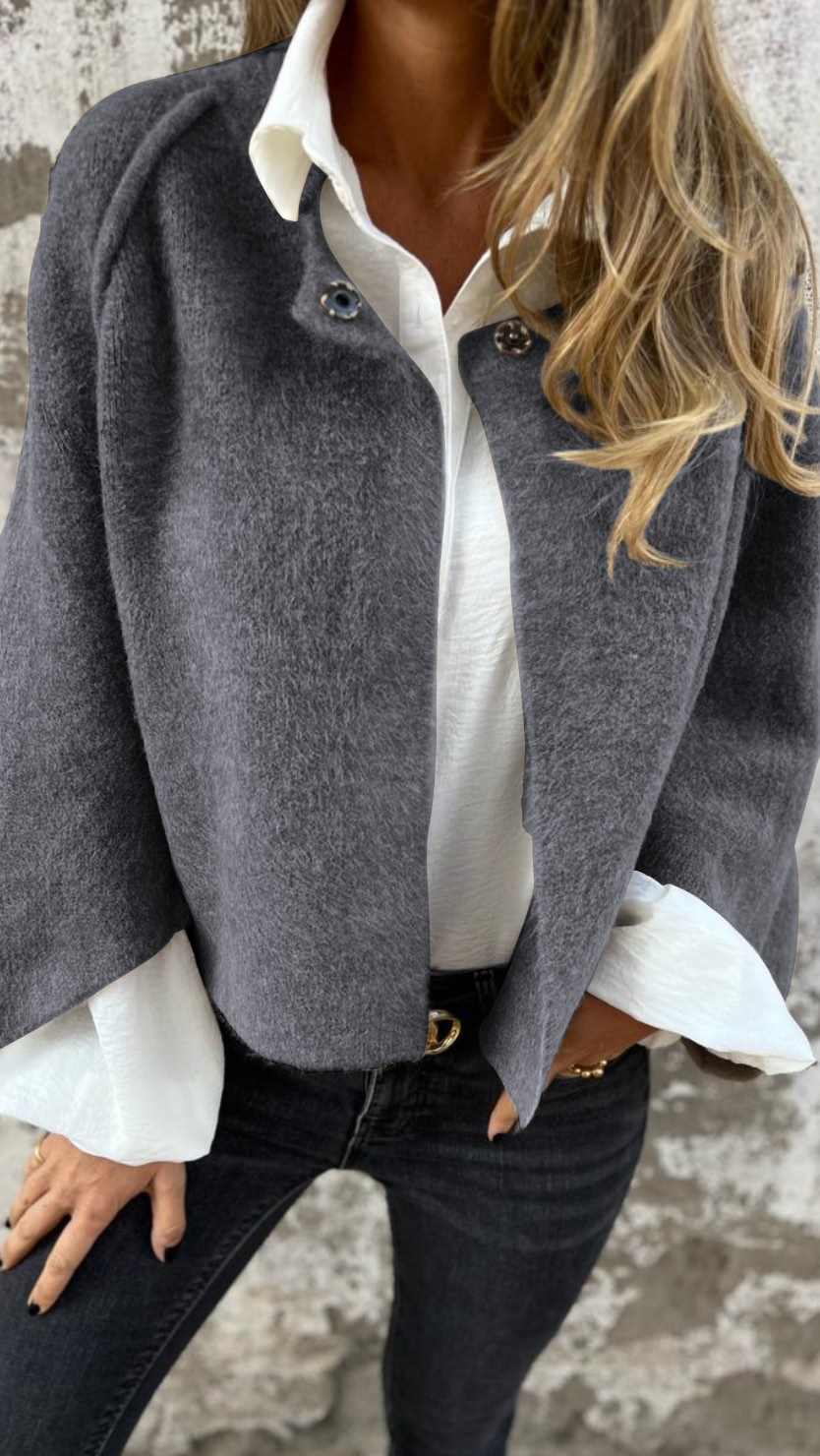 Women's Round Neck Woolen Long Sleeve Coat