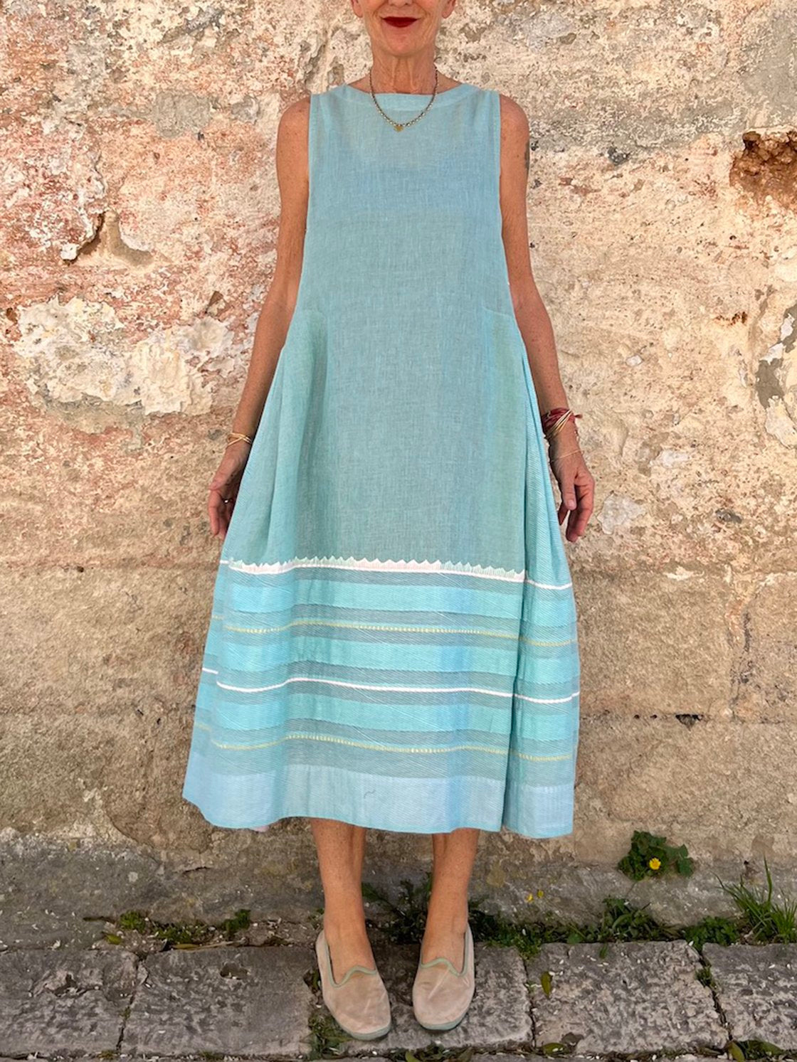 Women's Sleeveless Cotton And Linen Dress