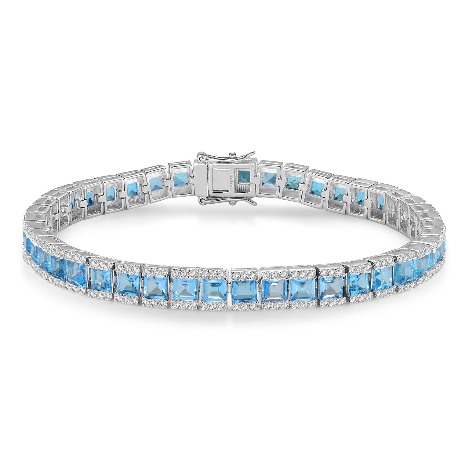 Natural Swiss Blue Topaz Tennis Bracelet, 925 Silver bracelet, Birthstone bracelet,Gift for shops her, Handmade bracelet