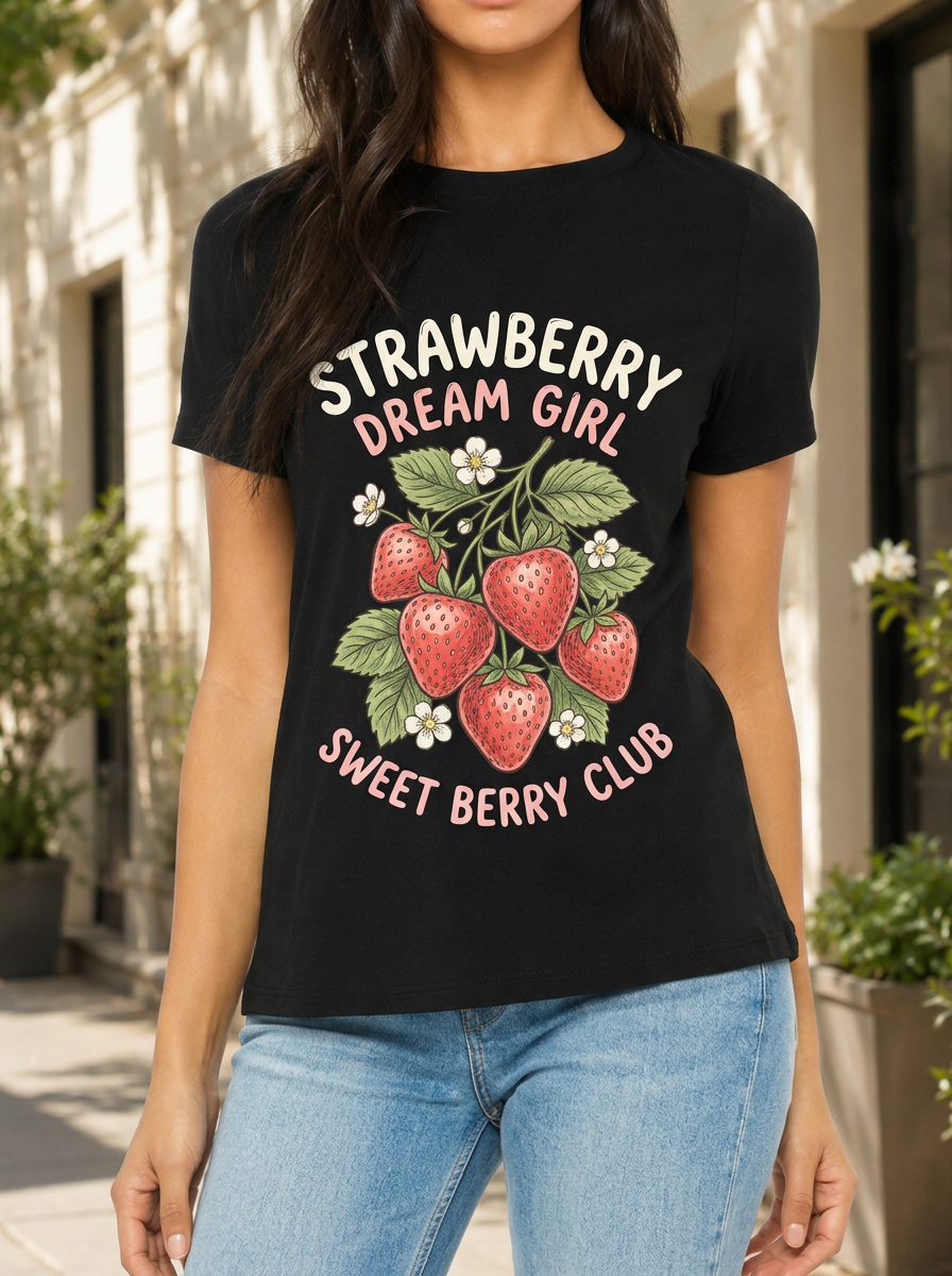 Women's Strawberry Dream Girl Sweet Berry Club Printed T-shirt
