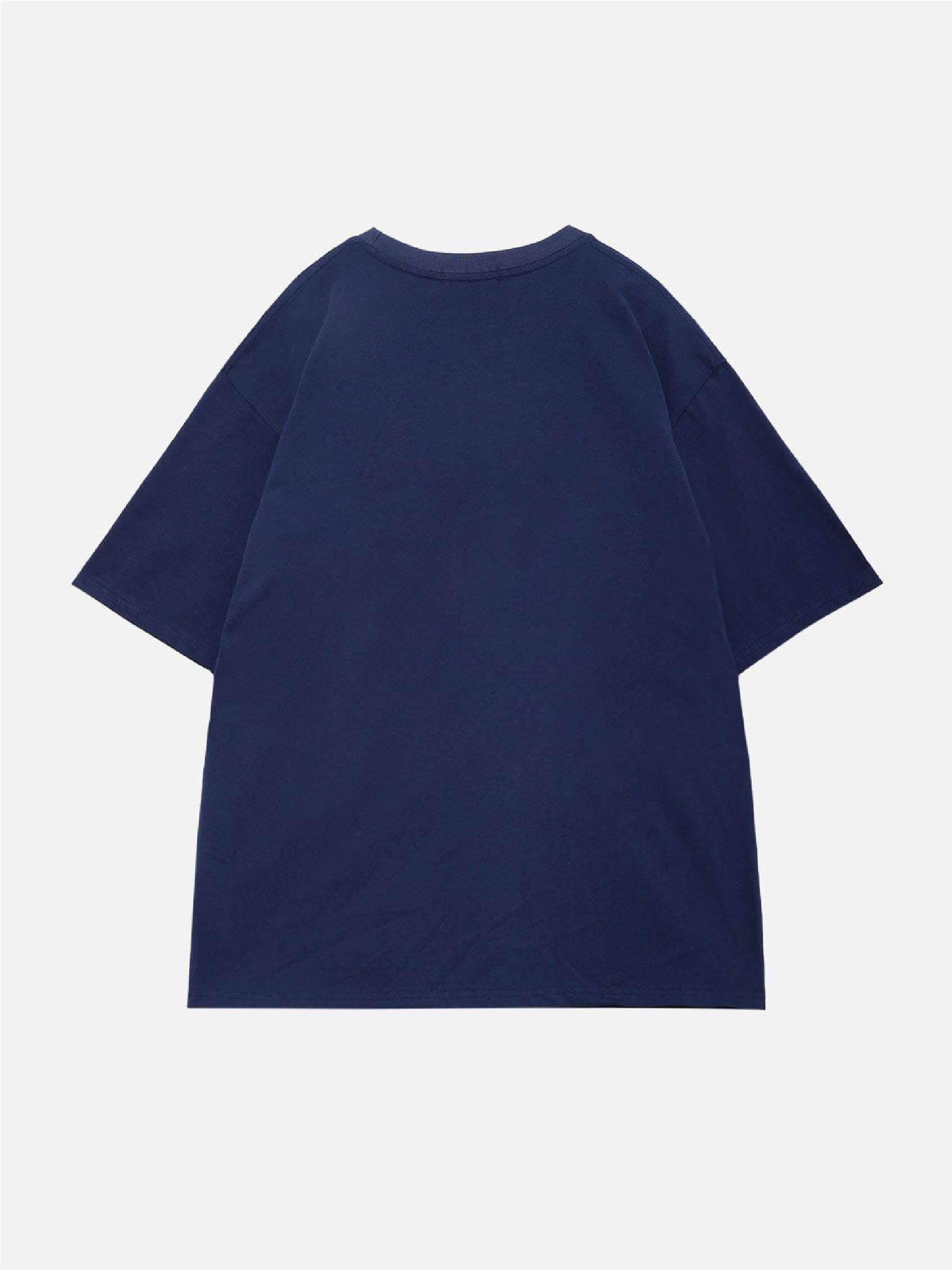 Women's cartoon printed shoulder down T-shirt