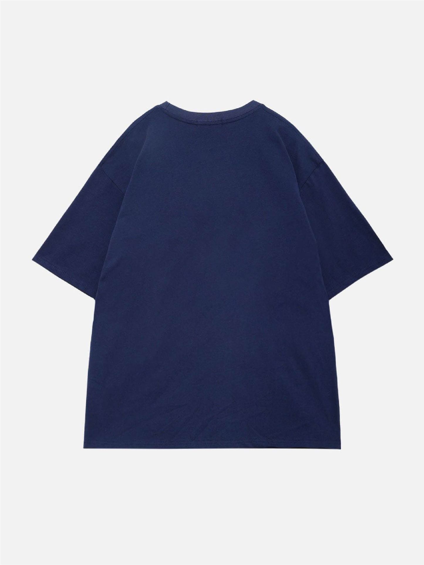 Women's cartoon printed shoulder down T-shirt