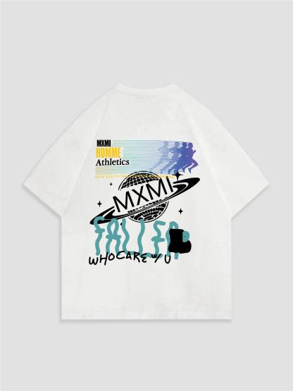 Women's Earth Pattern Printed Shoulder Down T-shirt