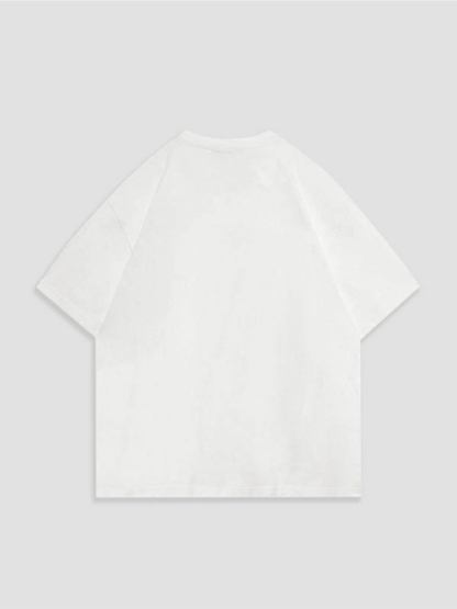 Women's cartoon printed shoulder down T-shirt