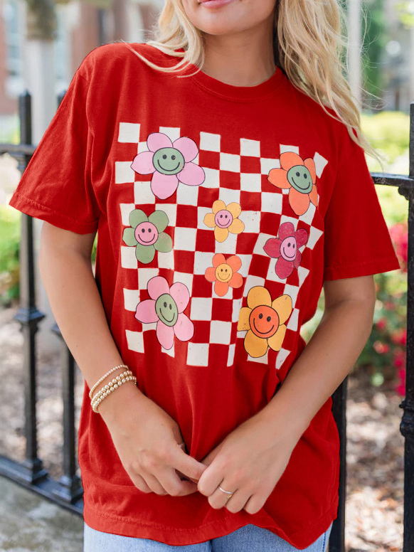 Daisy Checkered Fall Rust Graphic Tee