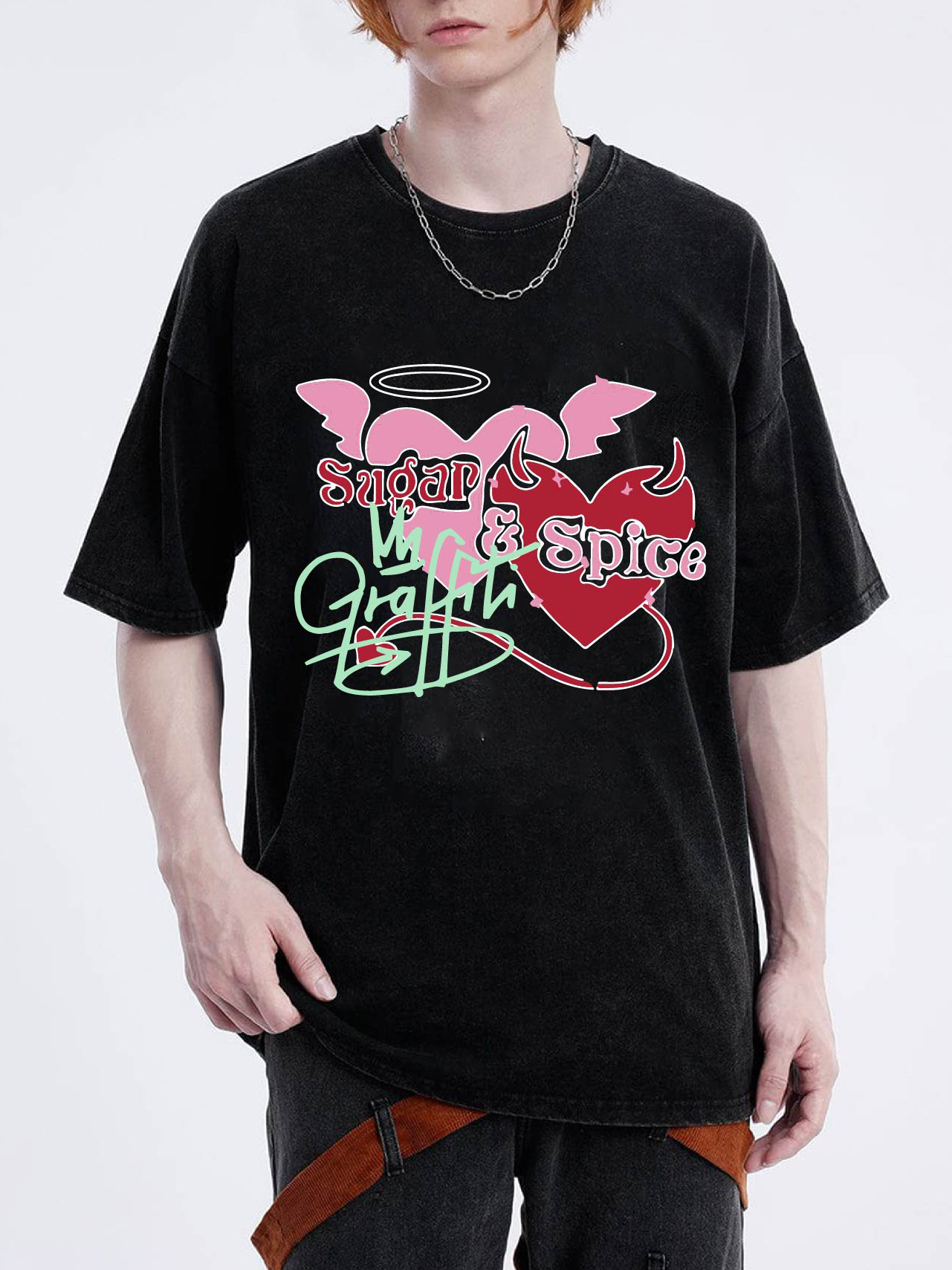 Women's heart-shaped printed T-shirt